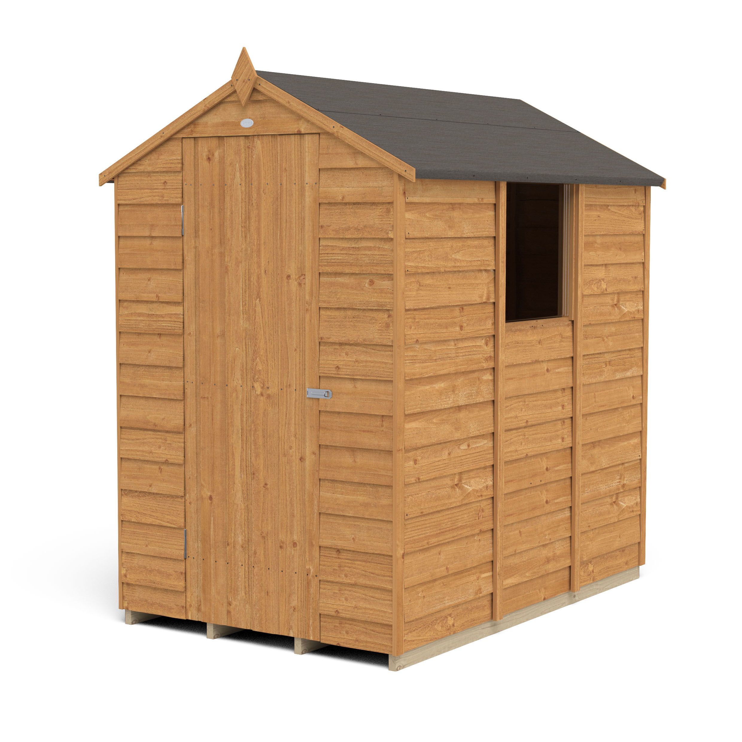 Forest Garden Overlap 6x4 ft Apex Wooden Dip treated Shed with floor & 1 window (Base included)