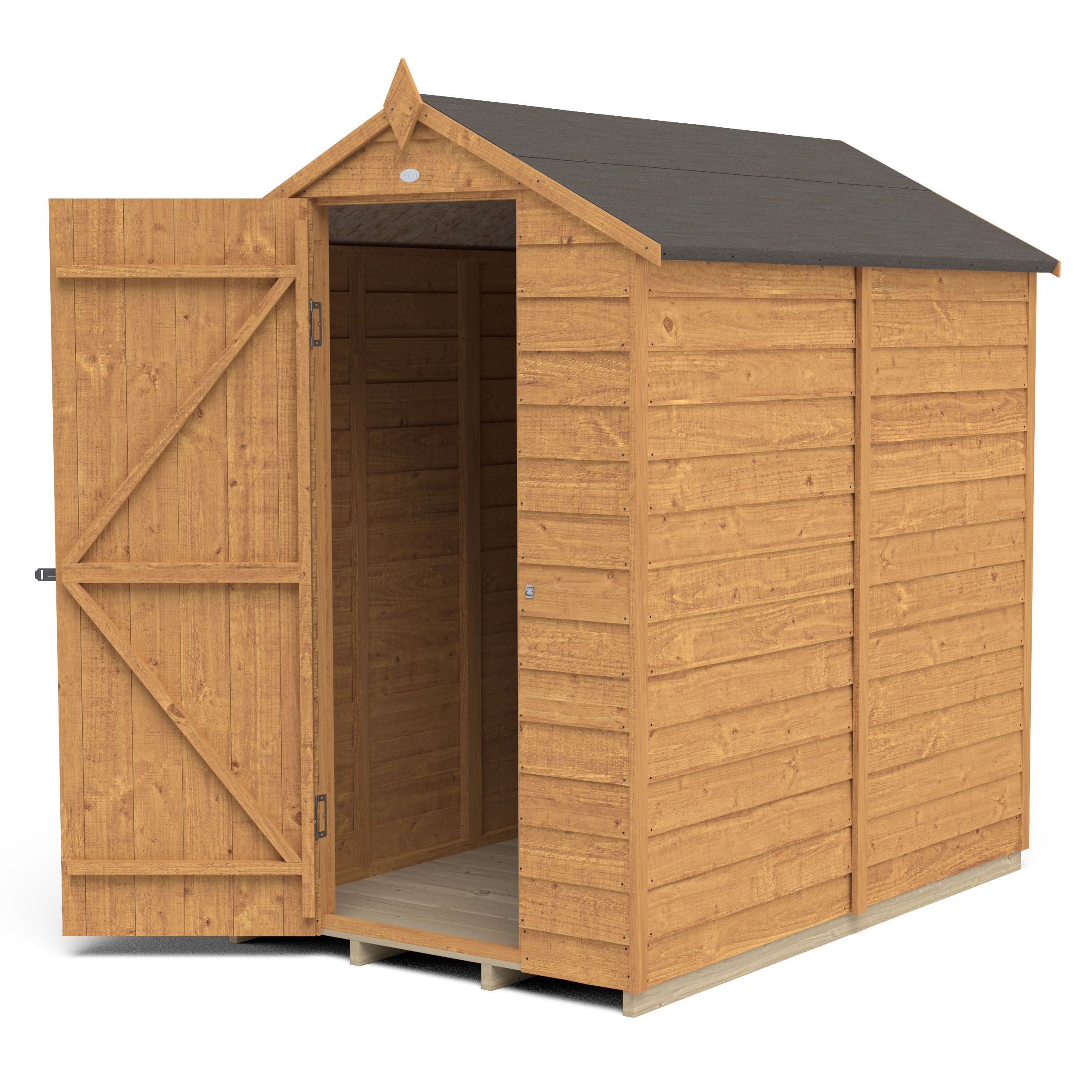 Forest Garden Overlap 6x4 ft Apex Wooden Dip treated Shed with floor (Base included)