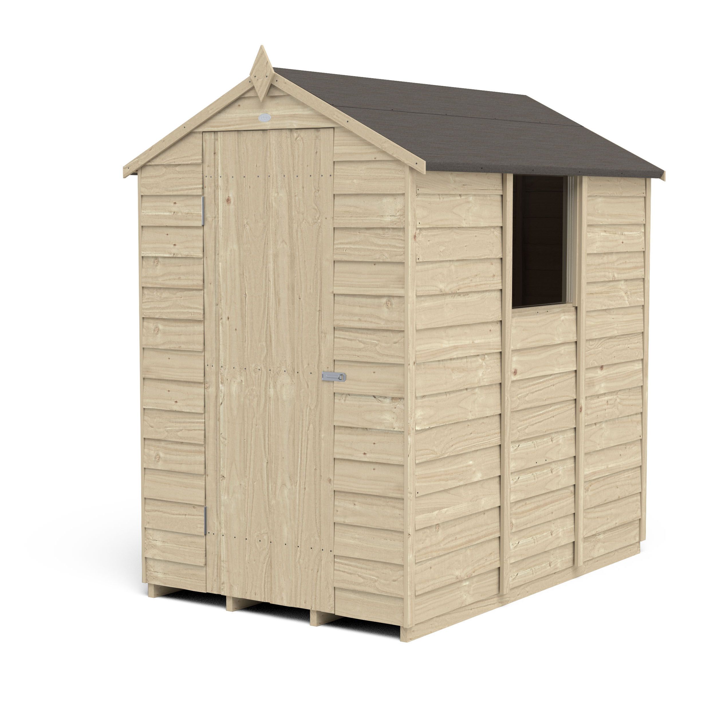 Forest Garden Overlap 6x4 ft Apex Wooden Pressure treated Shed with floor & 1 window (Base included)