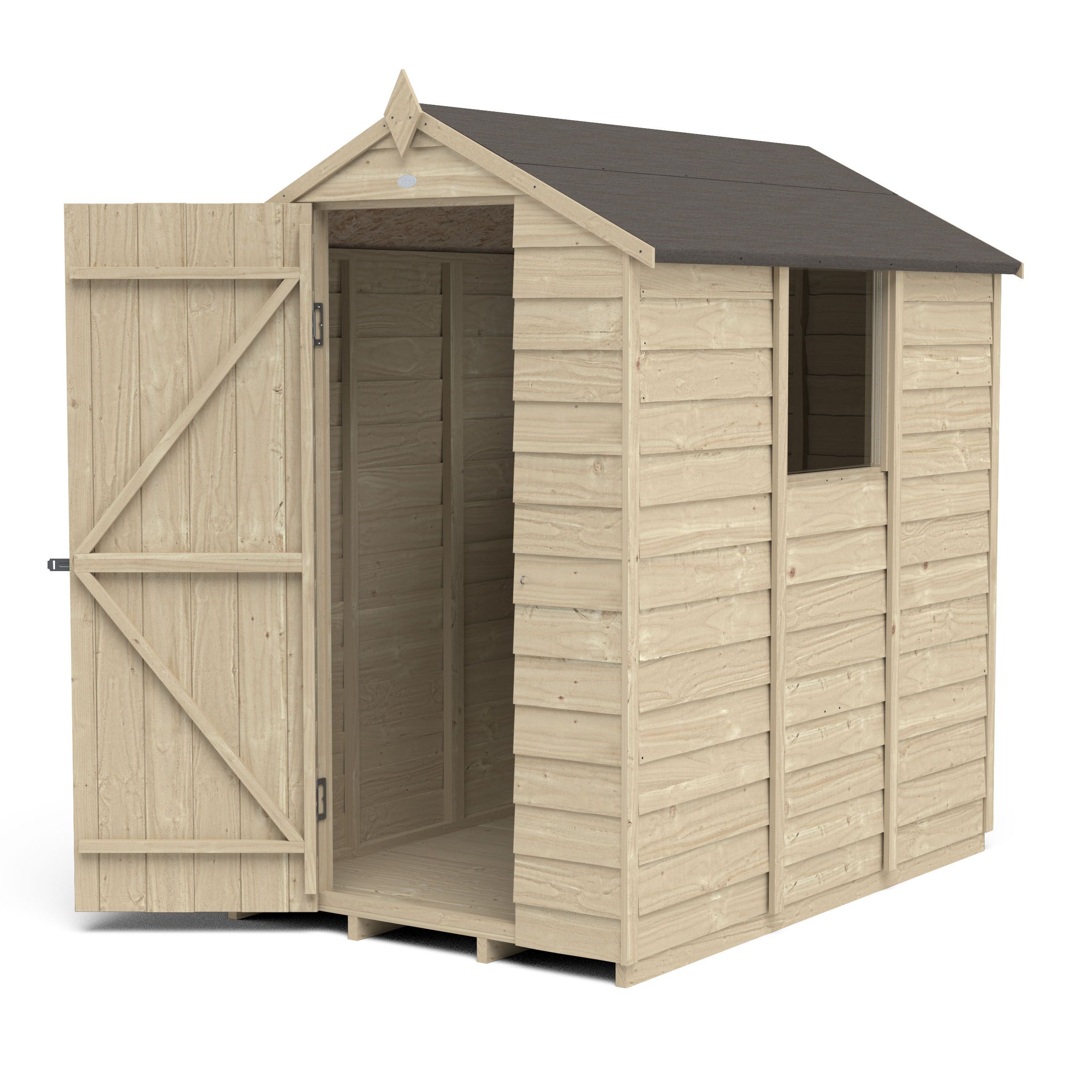 Forest Garden Overlap 6x4 ft Apex Wooden Pressure treated Shed with floor & 1 window
