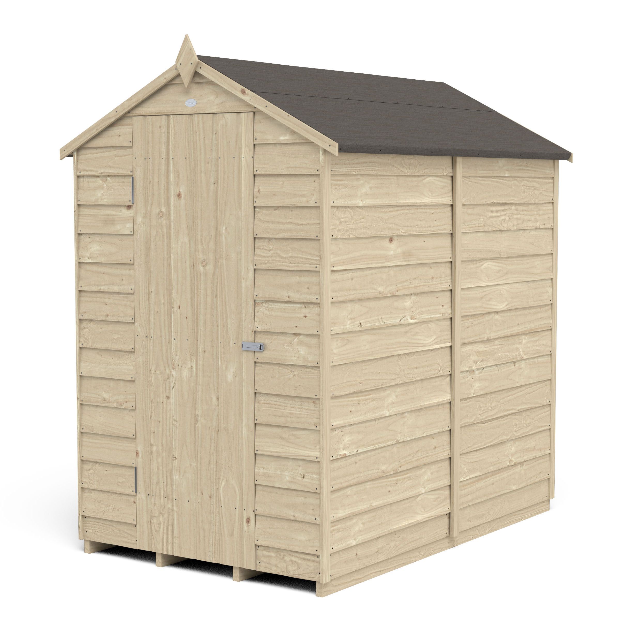Forest Garden Overlap 6x4 ft Apex Wooden Pressure treated Shed with floor (Base included) - Assembly service included