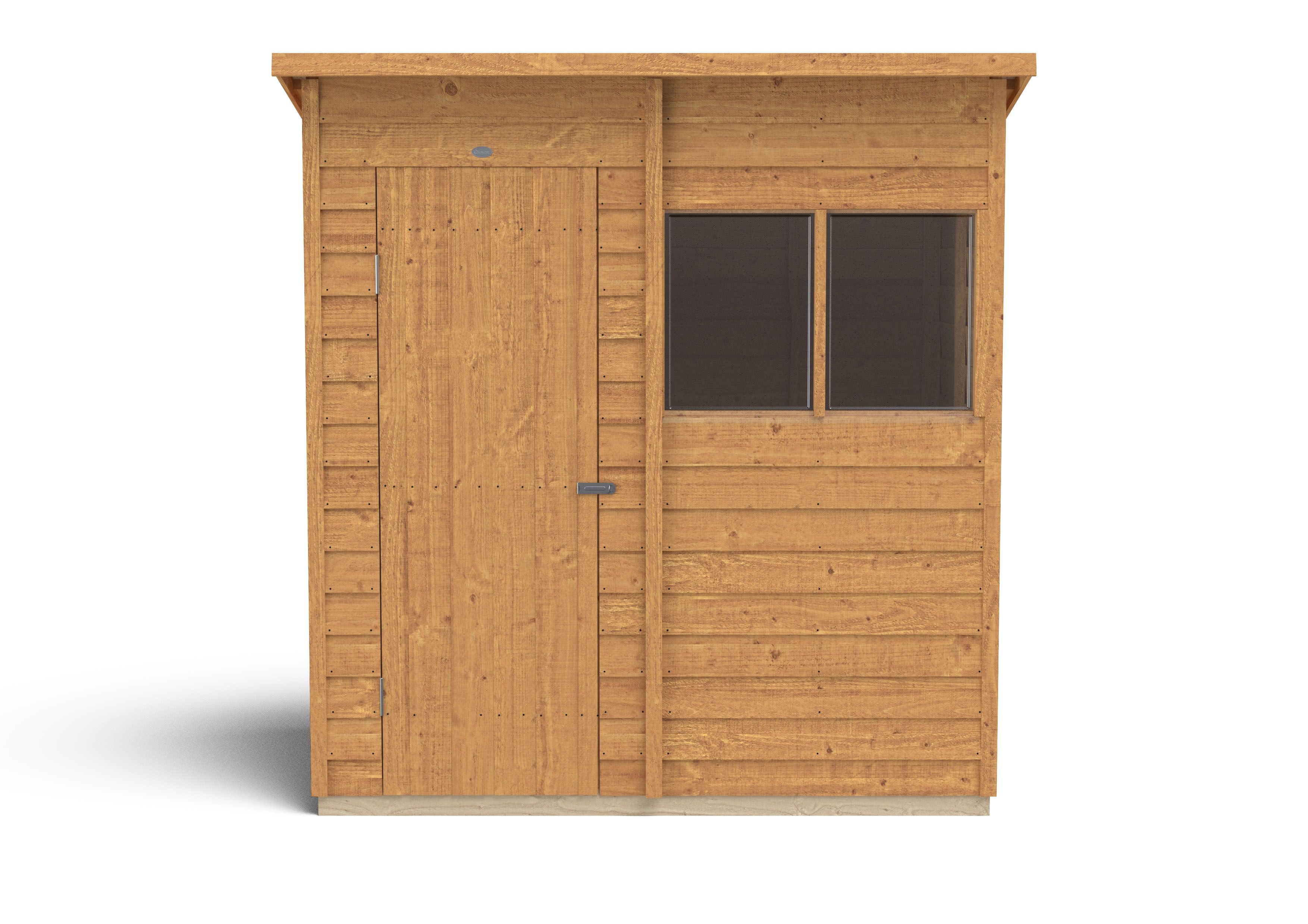Forest Garden Overlap 6x4 ft Pent Wooden Dip treated Shed with floor & 2 windows (Base included)