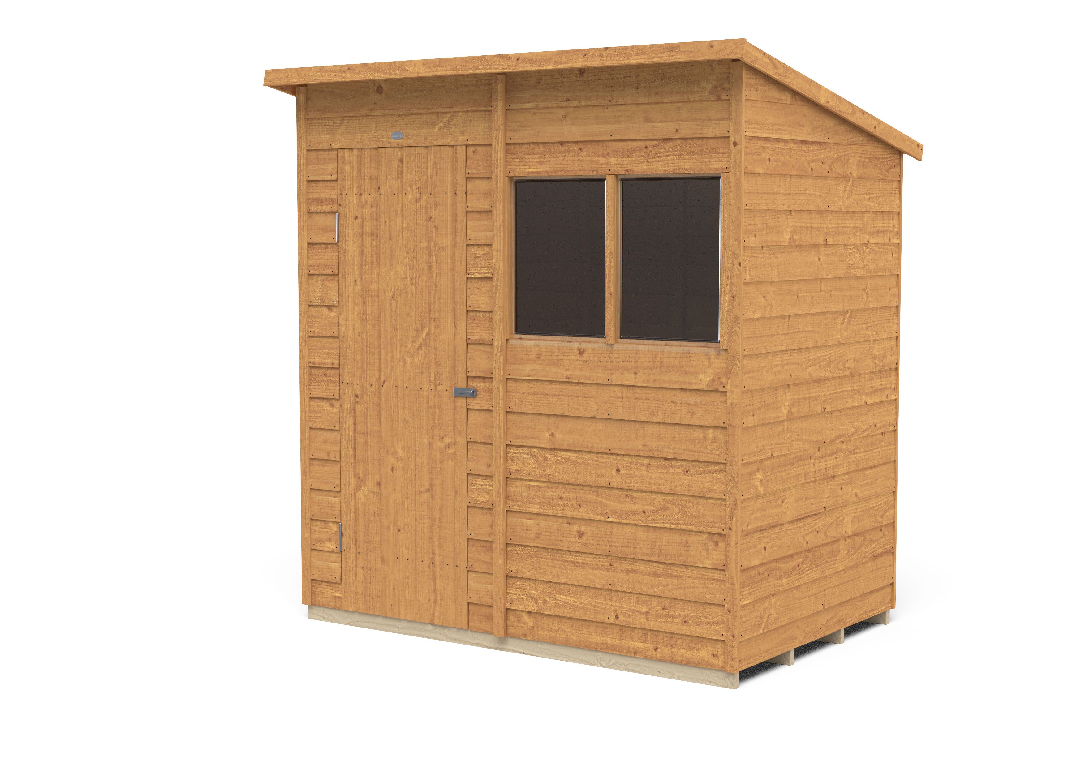 Forest Garden Overlap 6x4 ft Pent Wooden Dip treated Shed with floor & 2 windows