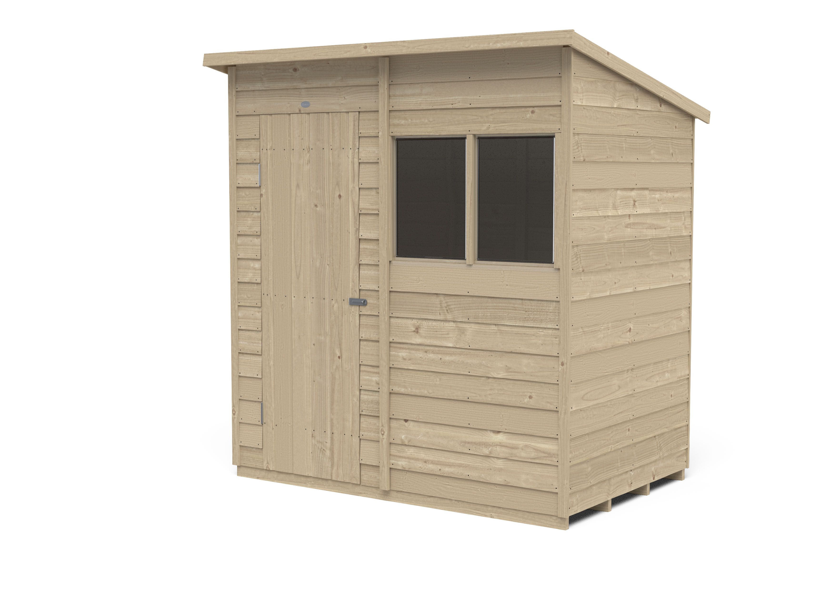 Forest Garden Overlap 6x4 ft Pent Wooden Pressure treated Shed with floor & 2 windows (Base included) - Assembly service included