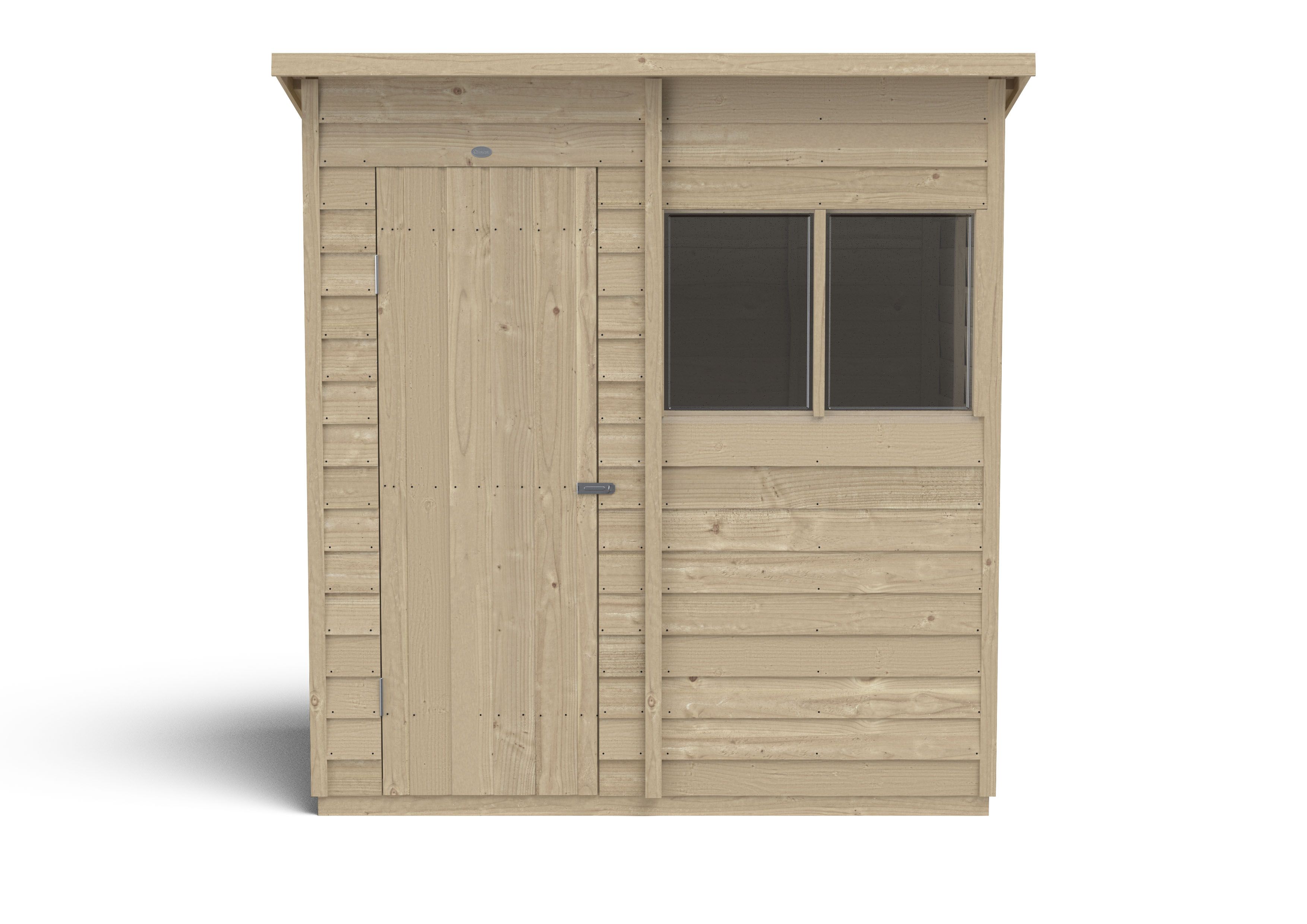 Forest Garden Overlap 6x4 ft Pent Wooden Pressure treated Shed with floor & 2 windows (Base included) - Assembly service included