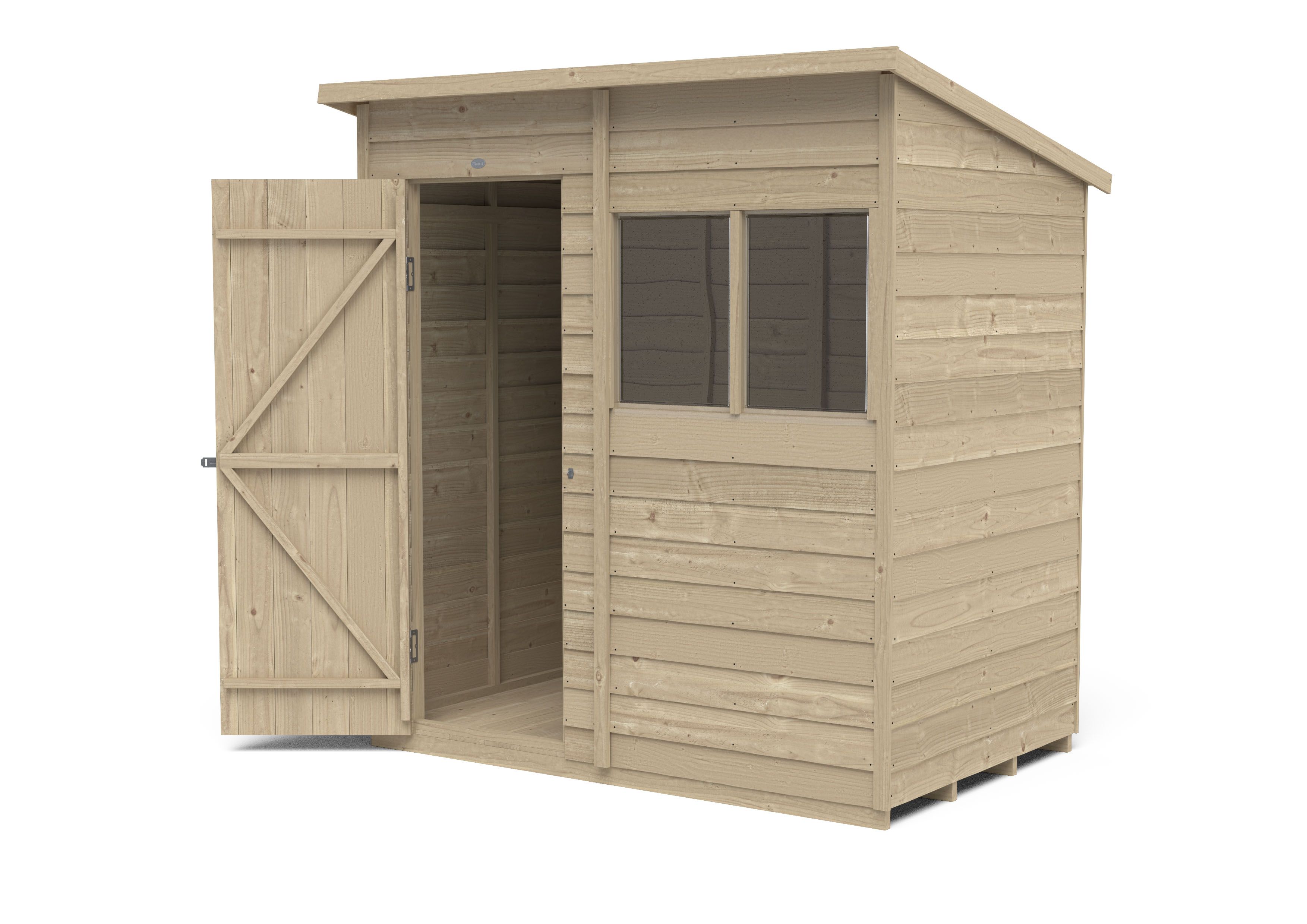 Forest Garden Overlap 6x4 ft Pent Wooden Pressure treated Shed with floor & 2 windows (Base included)