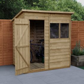 Forest Garden Overlap 6x4 ft Pent Wooden Shed with floor & 2 windows