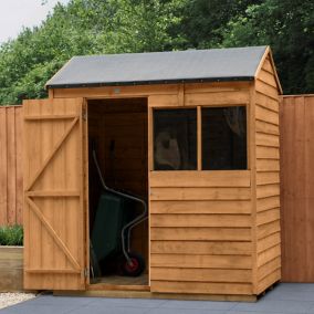 Forest Garden Overlap 6x4 ft Reverse apex Wooden Dip treated Shed with floor & 2 windows (Base included) - Assembly service included
