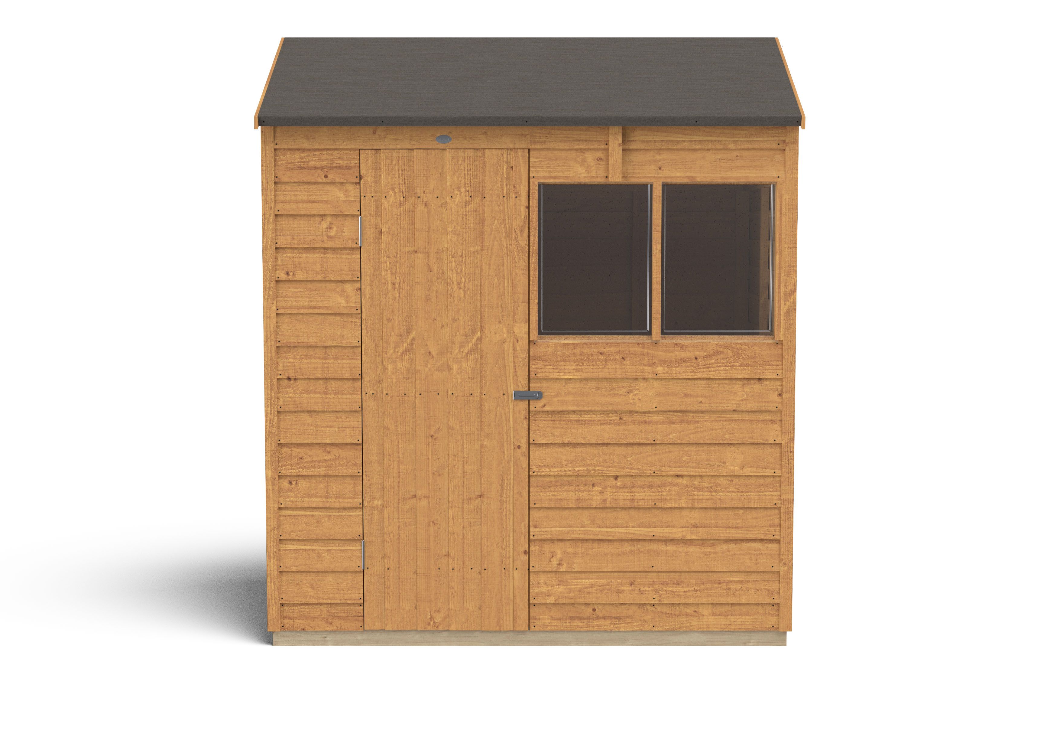 Forest Garden Overlap 6x4 ft Reverse apex Wooden Dip treated Shed with floor & 2 windows (Base included)