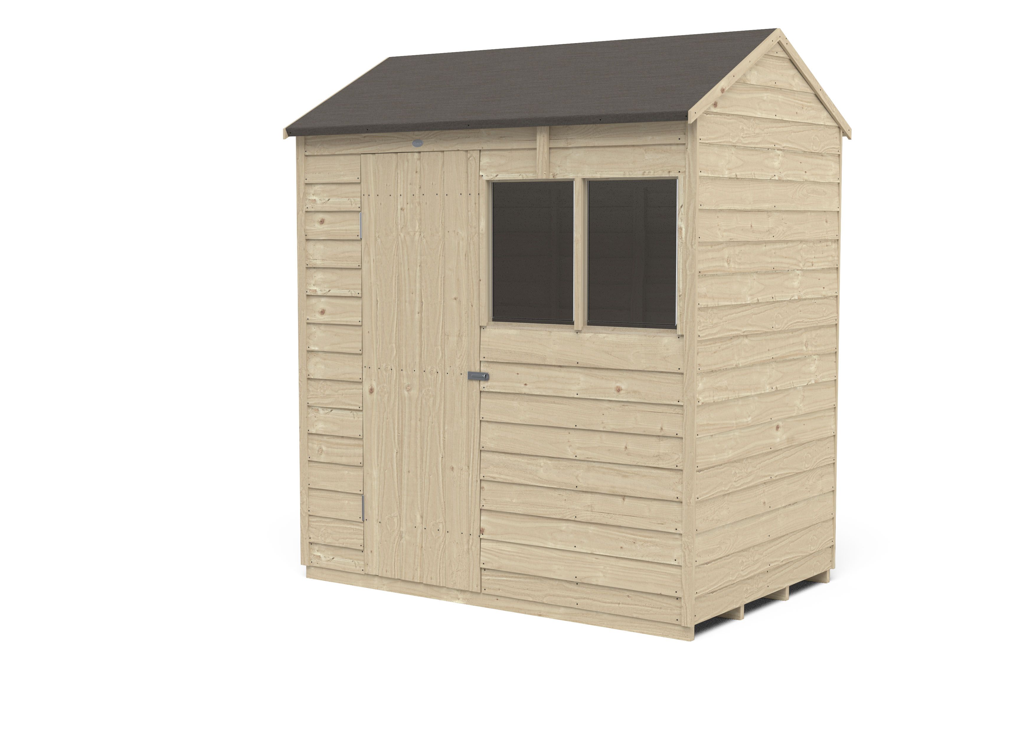 Forest Garden Overlap 6x4 ft Reverse apex Wooden Pressure treated Shed with floor & 2 windows - Assembly service included