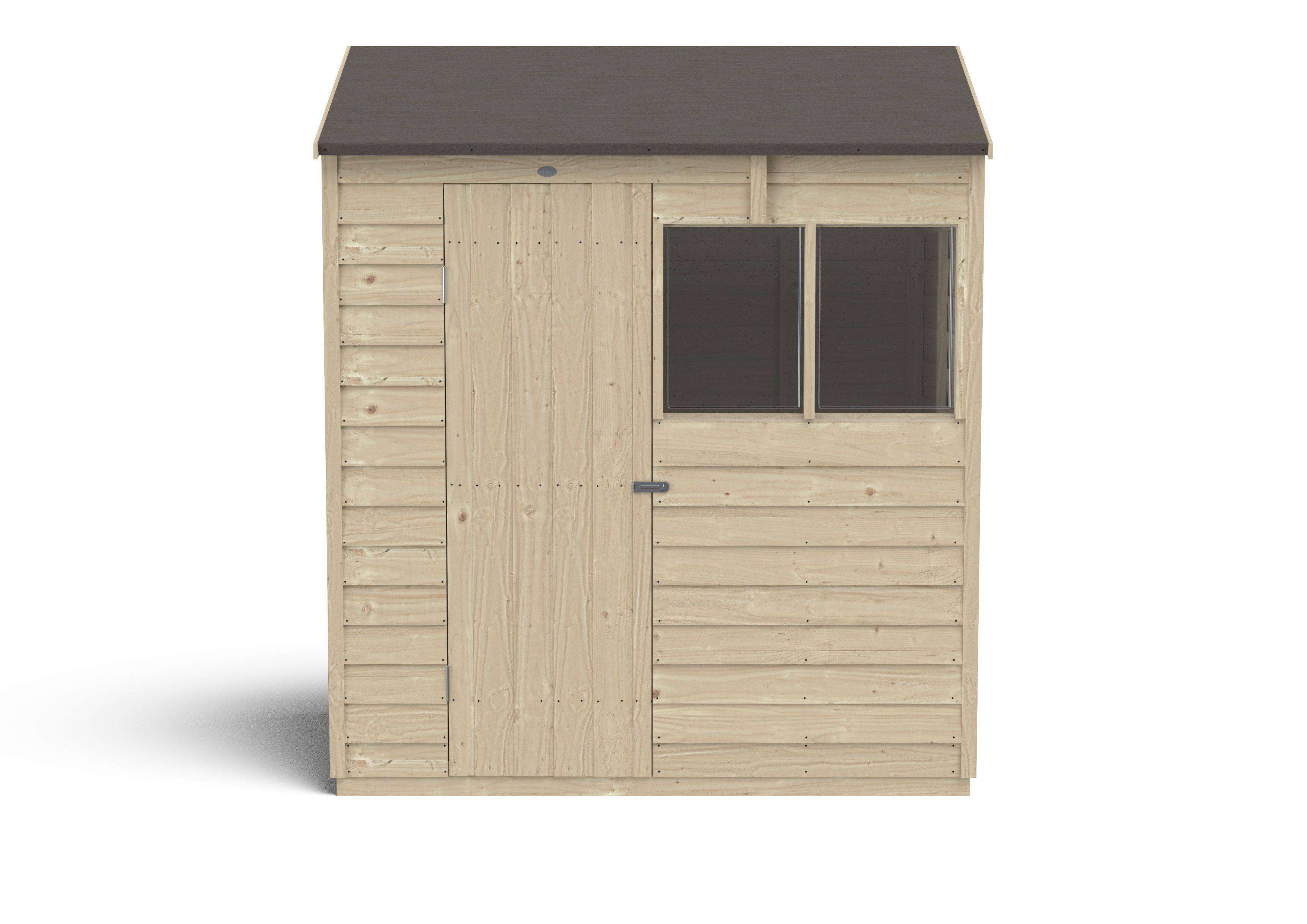 Forest Garden Overlap 6x4 ft Reverse apex Wooden Pressure treated Shed with floor & 2 windows - Assembly service included