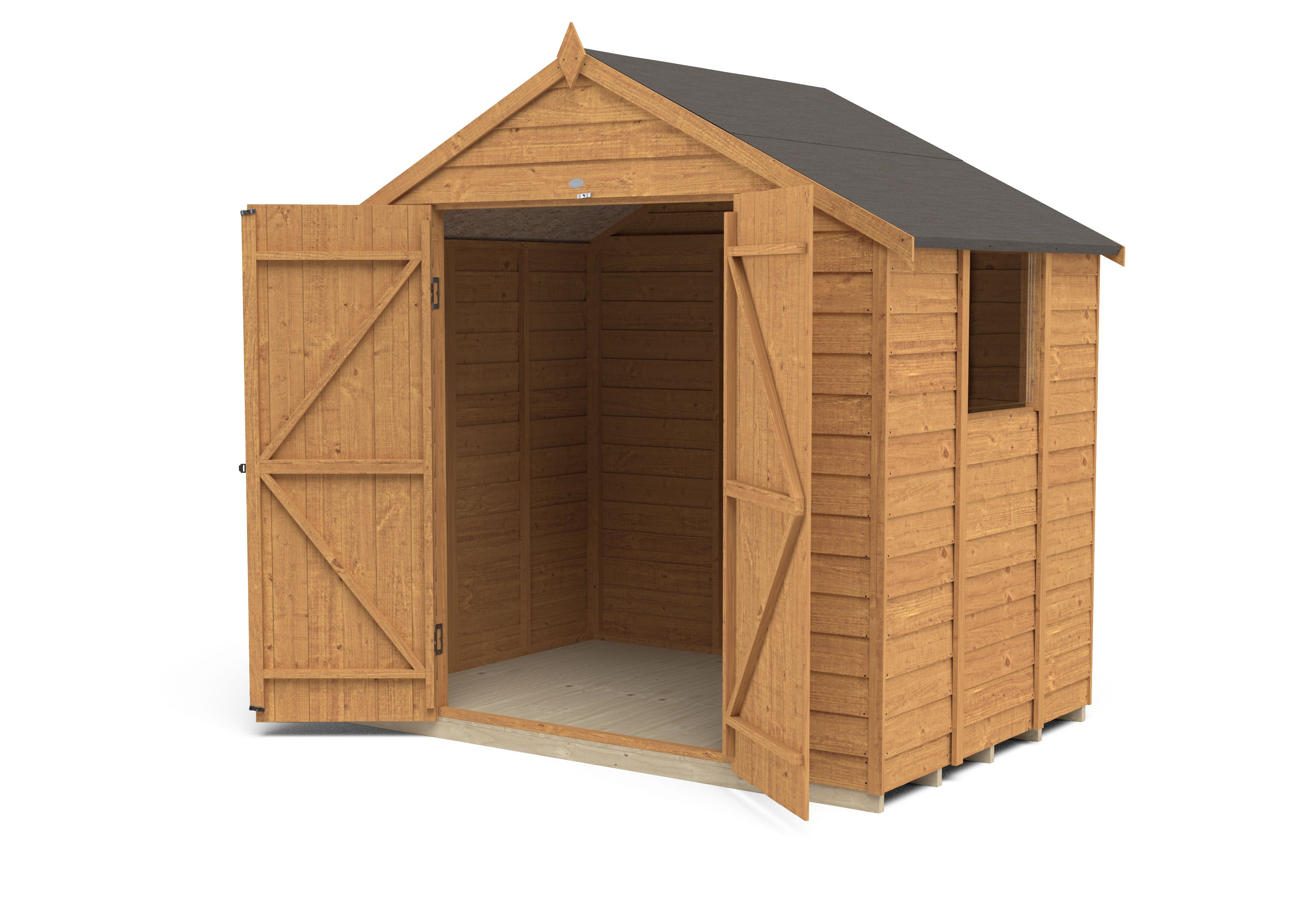 Forest Garden Overlap 7x5 ft Apex Wooden Dip treated 2 door Shed with floor & 1 window (Base included) - Assembly service included