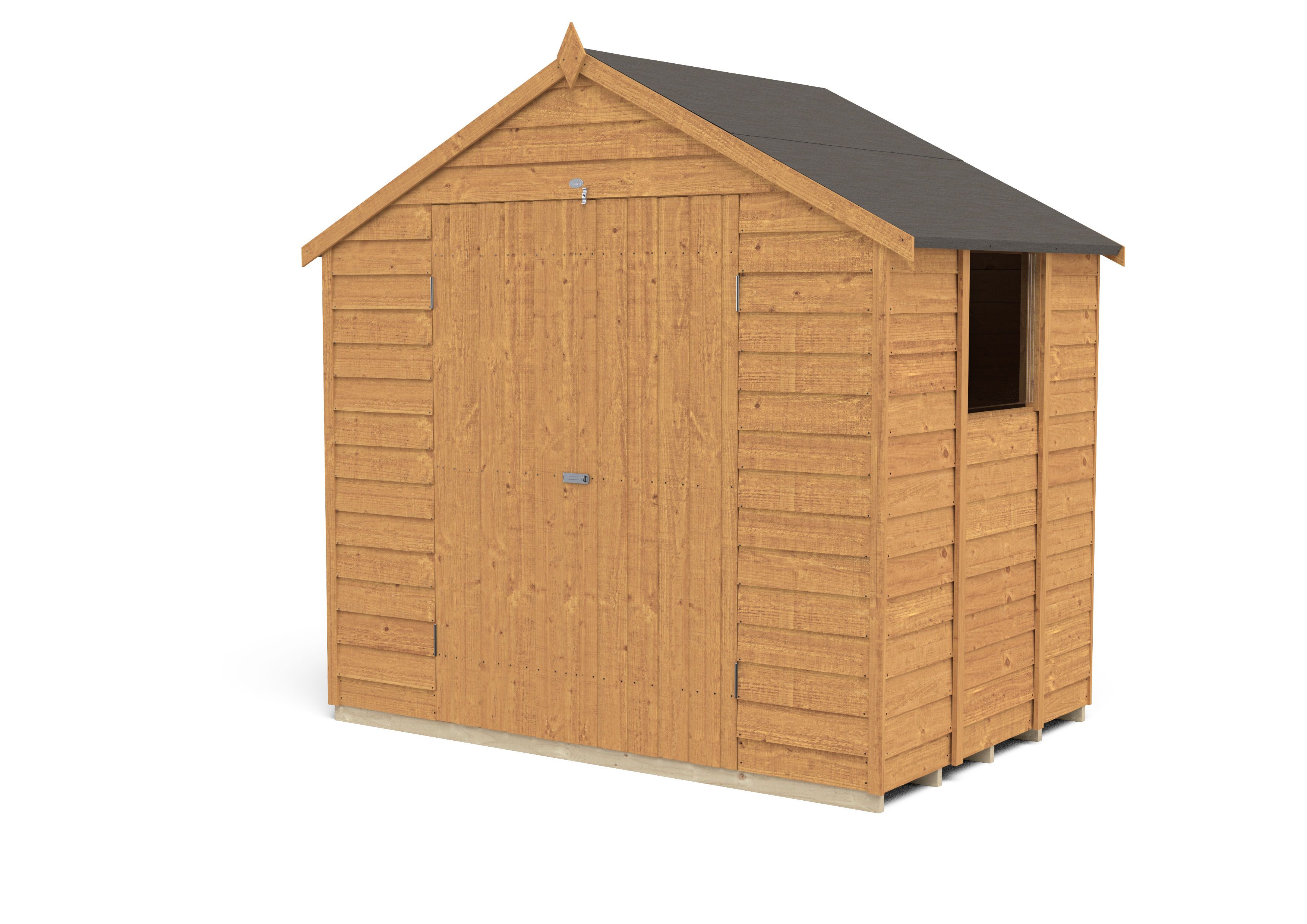 Forest Garden Overlap 7x5 ft Apex Wooden Dip treated 2 door Shed with floor & 1 window (Base included)