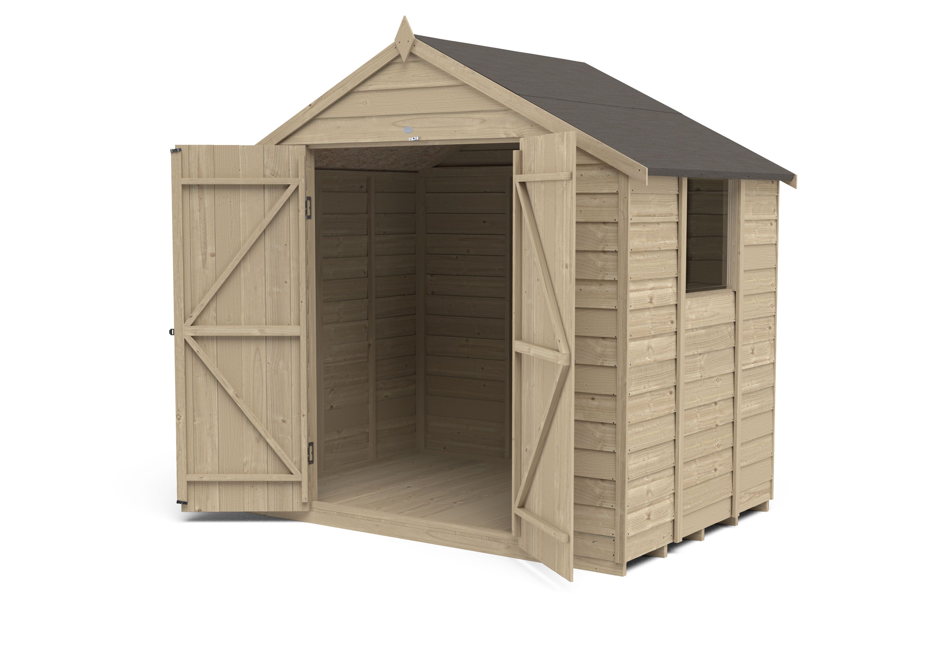 Forest Garden Overlap 7x5 ft Apex Wooden Pressure treated 2 door Shed with floor & 1 window - Assembly service included