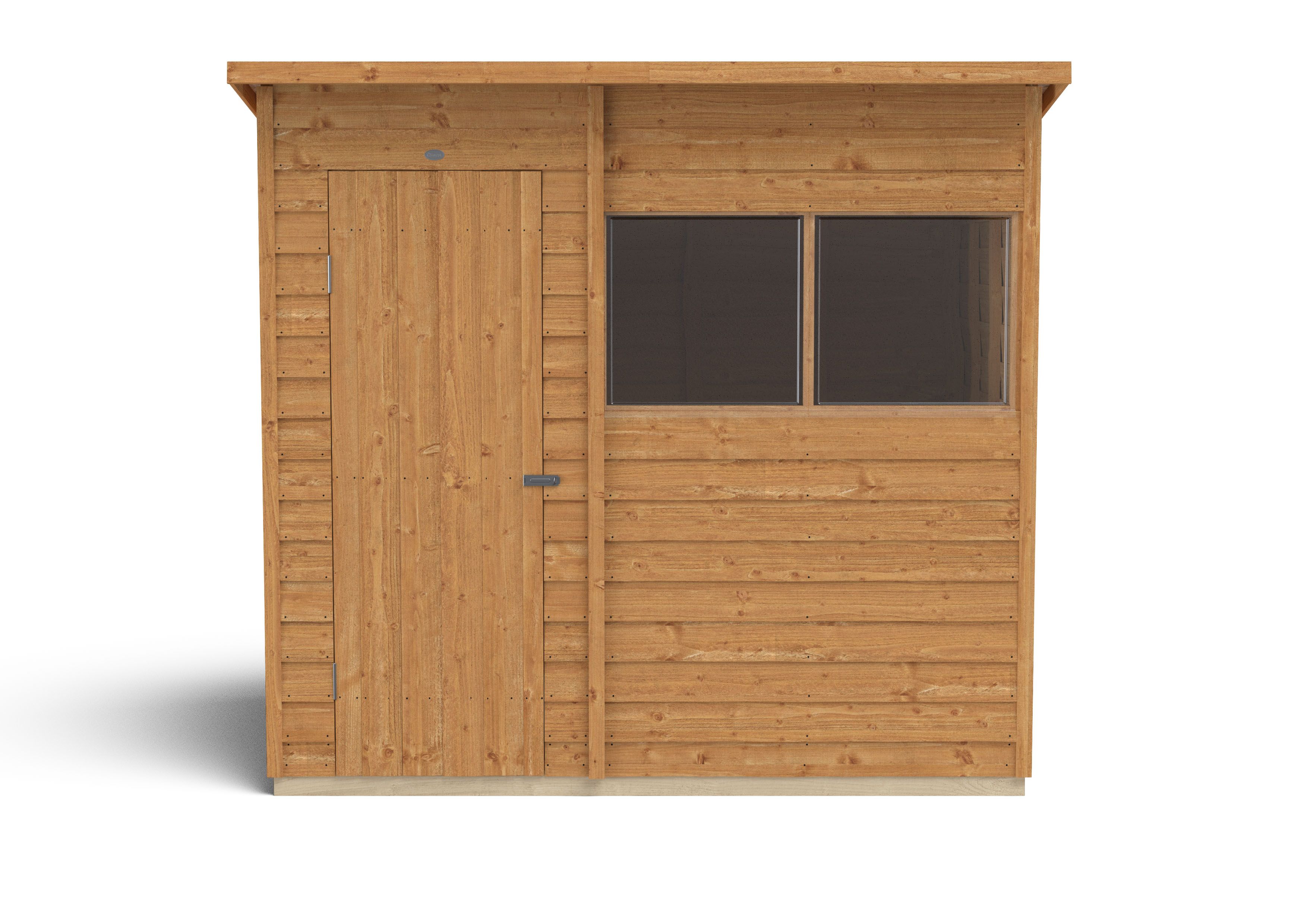 Forest Garden Overlap 7x5 ft Pent Wooden Dip treated Shed with floor & 2 windows (Base included)
