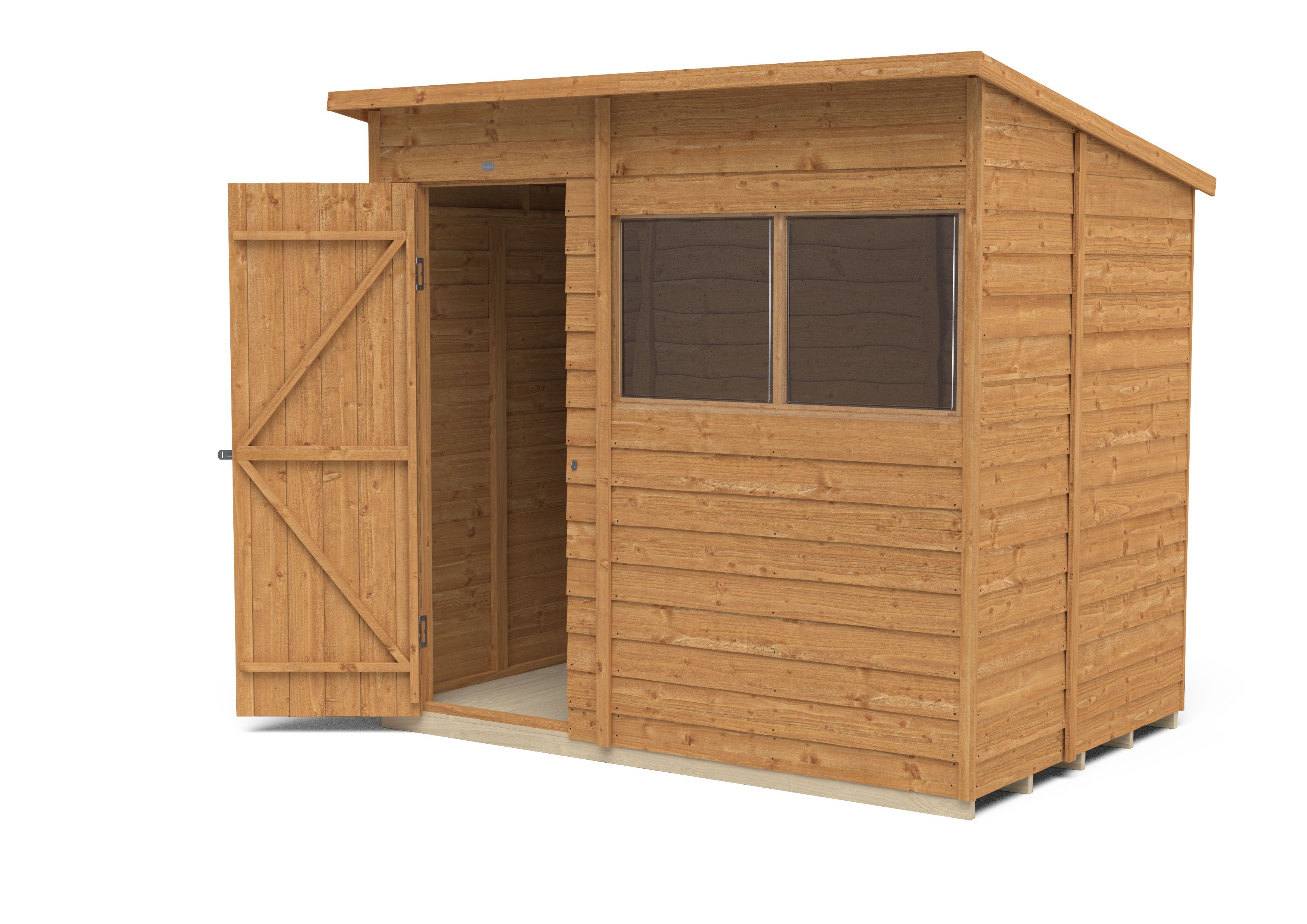 Forest Garden Overlap 7x5 ft Pent Wooden Dip treated Shed with floor & 2 windows (Base included)