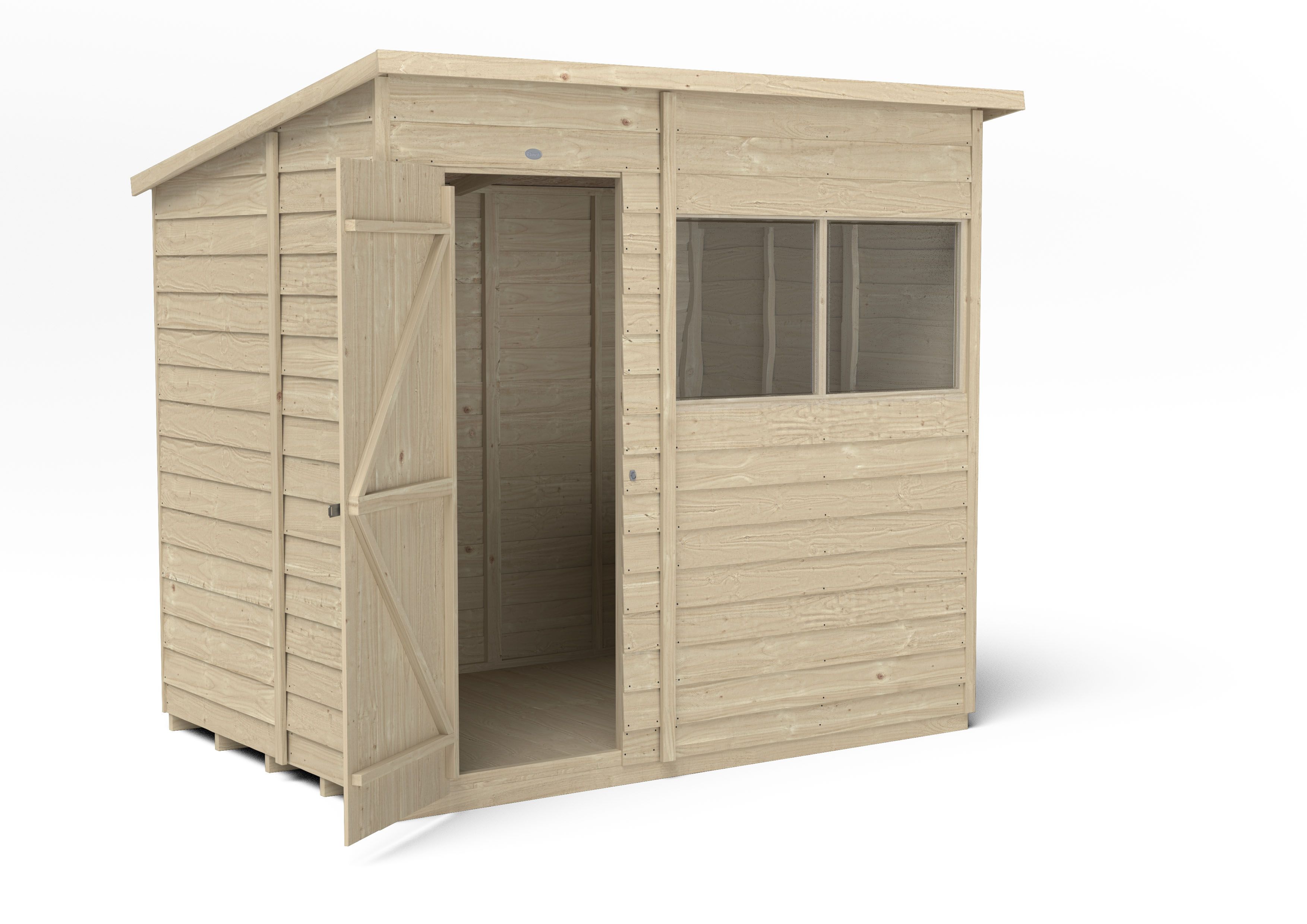 Forest Garden Overlap 7x5 ft Pent Wooden Pressure treated Shed with floor & 2 windows (Base included) - Assembly service included