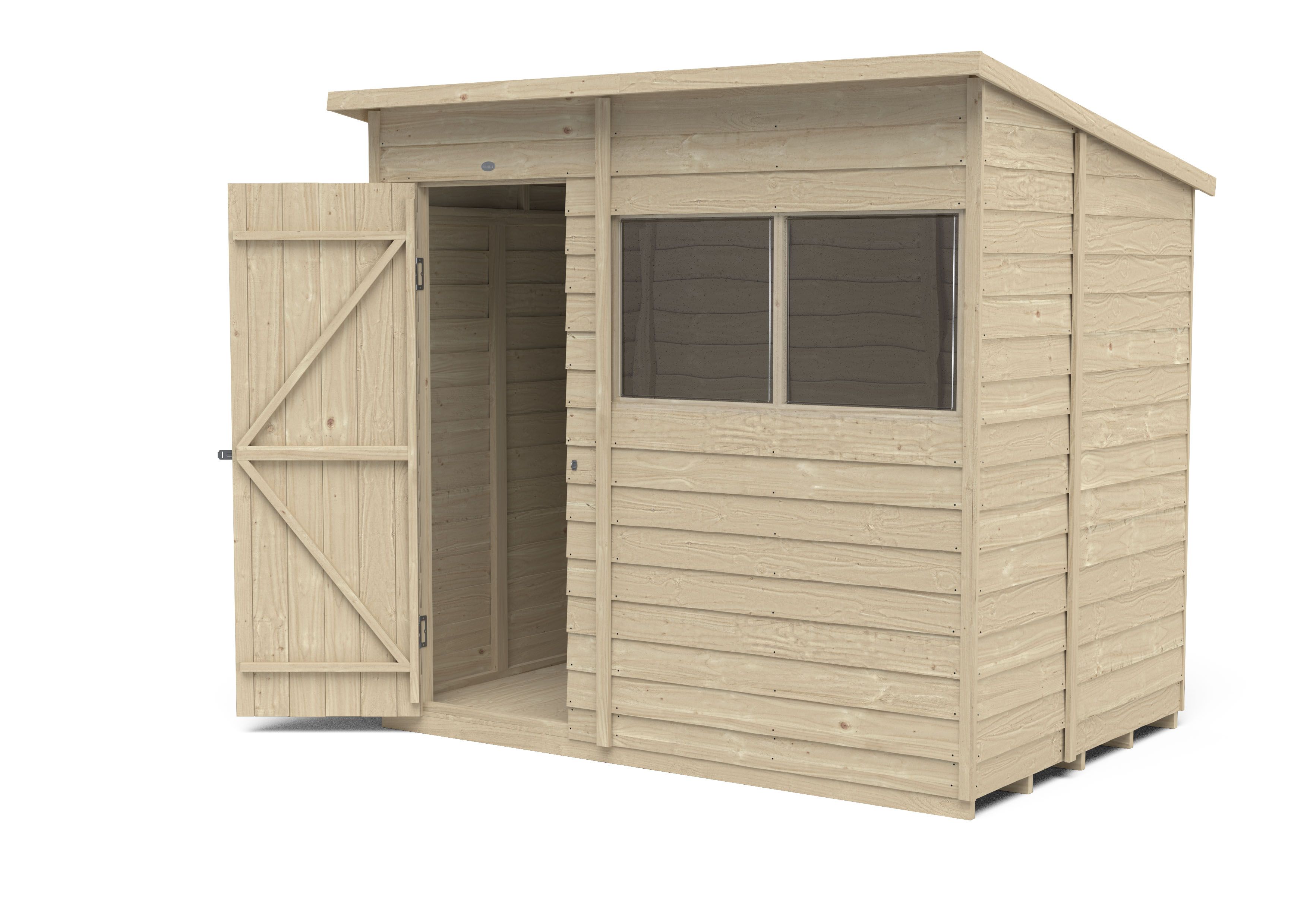 Forest Garden Overlap 7x5 ft Pent Wooden Pressure treated Shed with floor & 2 windows (Base included) - Assembly service included