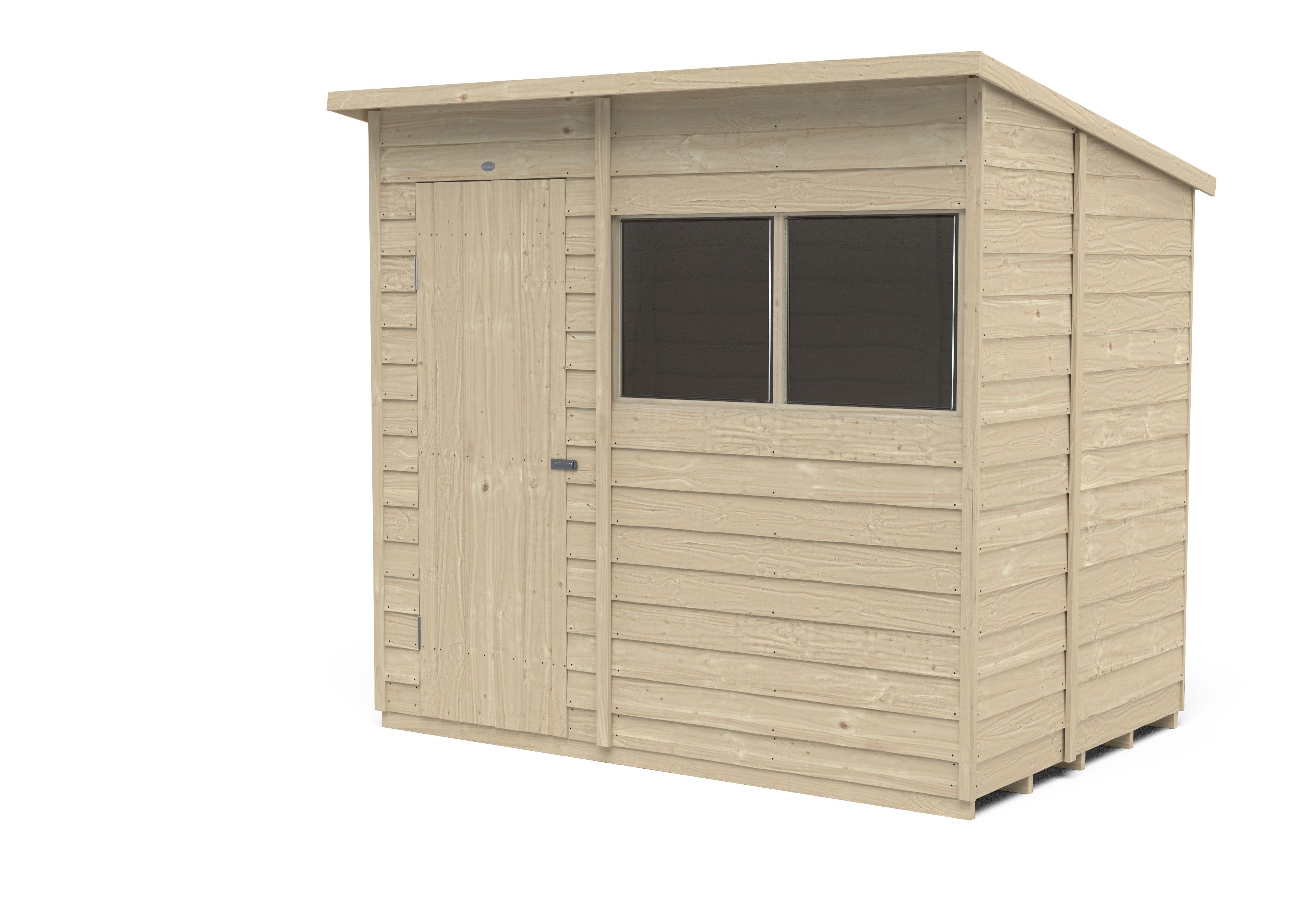 Forest Garden Overlap 7x5 ft Pent Wooden Pressure treated Shed with floor & 2 windows (Base included)