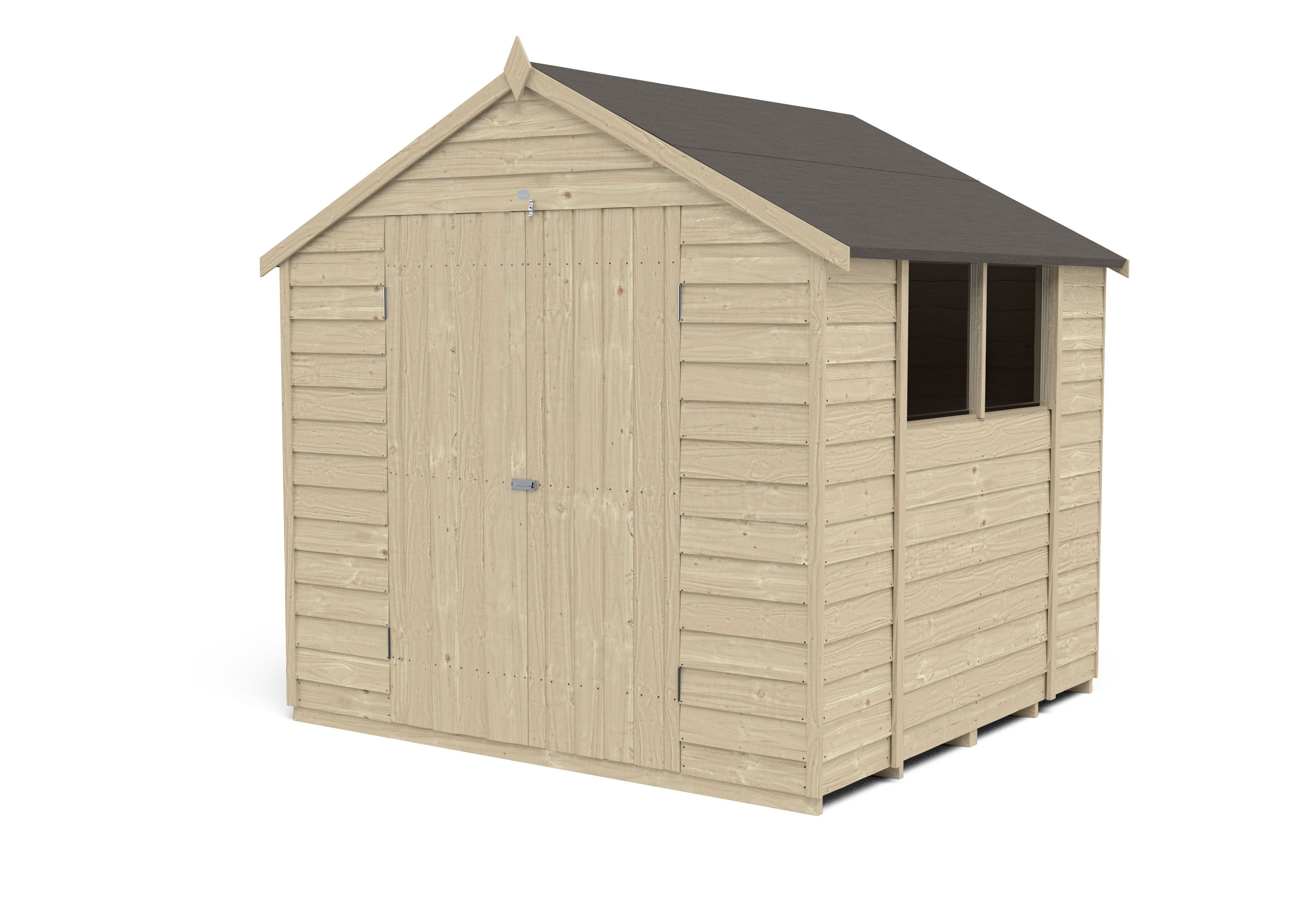 Forest Garden Overlap 7x7 ft Apex Wooden 2 door Shed with floor & 2 windows - Assembly service included