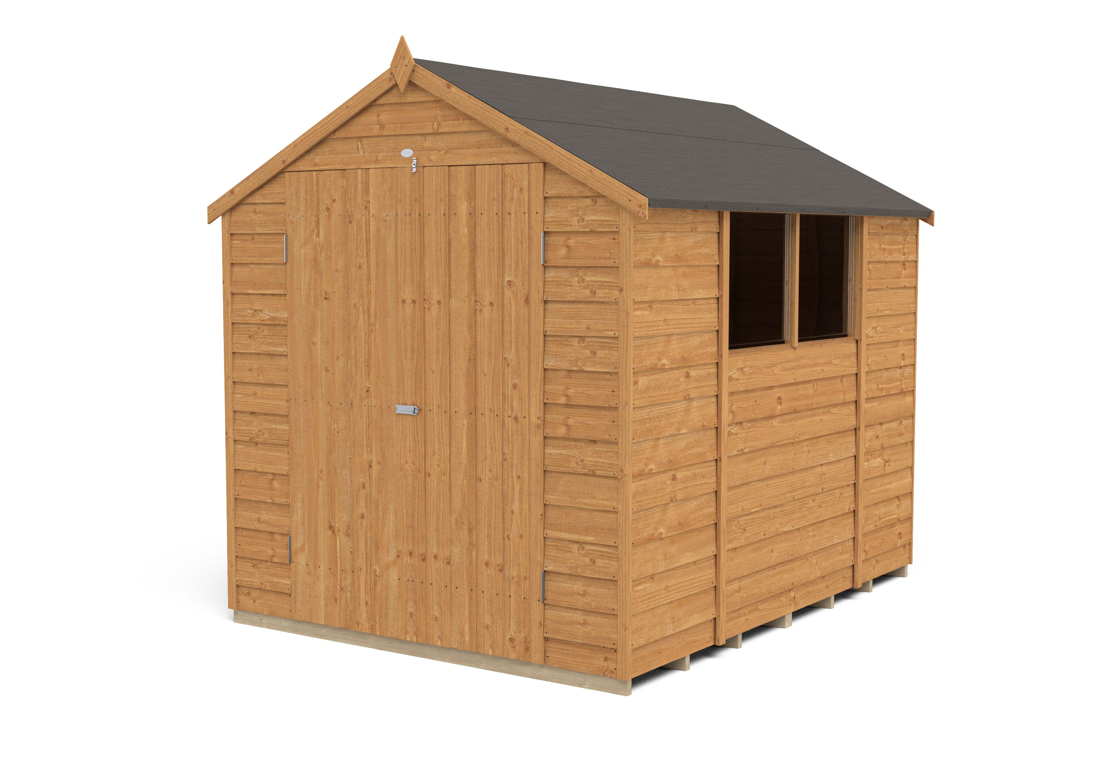Forest Garden Overlap 8x6 ft Apex Wooden Dip treated 2 door Shed with floor & 2 windows (Base included) - Assembly service included