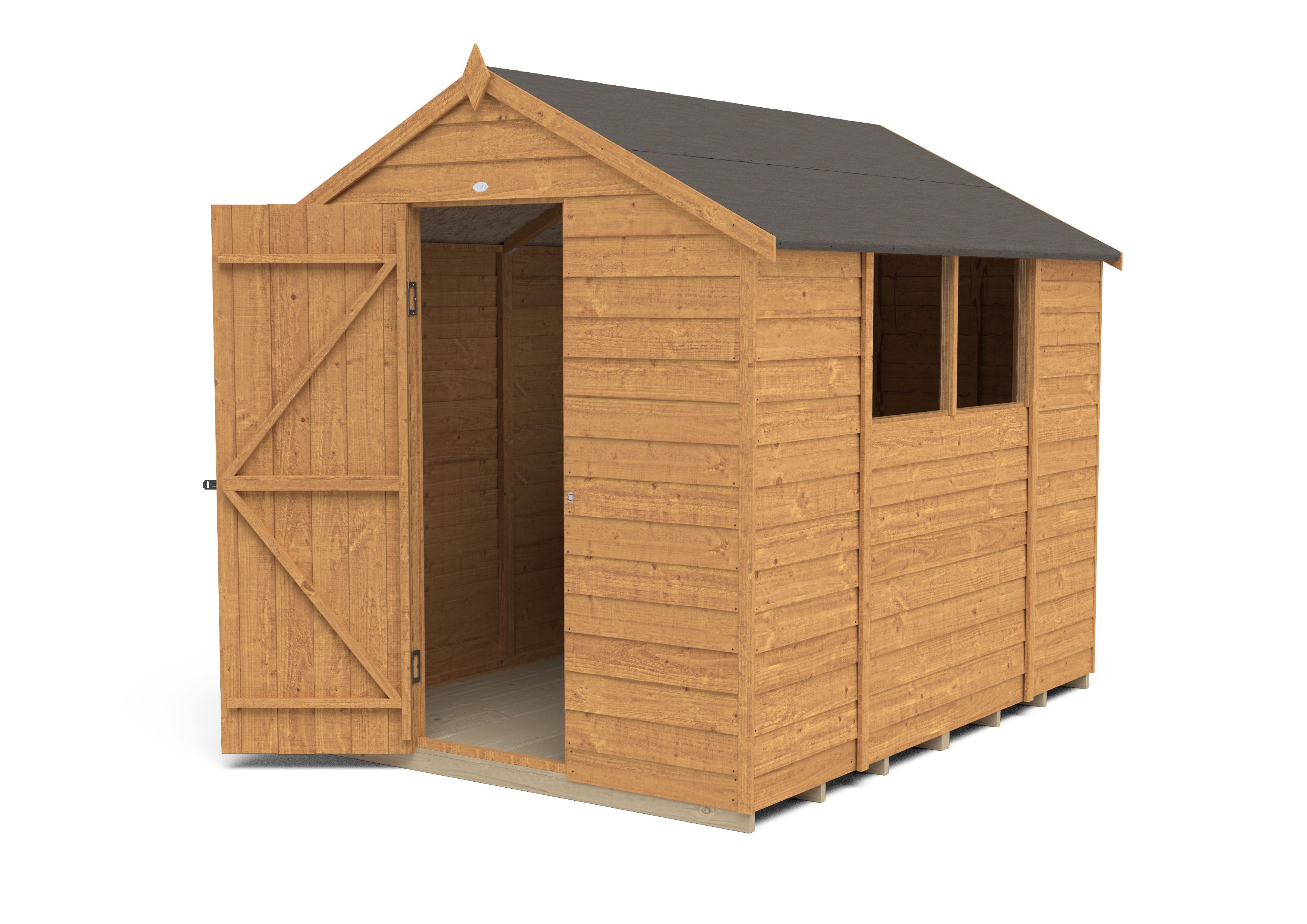 Forest Garden Overlap 8x6 ft Apex Wooden Dip treated Shed with floor & 2 windows - Assembly service included