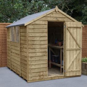 Forest Garden Overlap 8x6 ft Apex Wooden Pressure treated Shed with floor & 2 windows (Base included) - Assembly service included