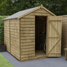 Forest Garden Overlap 8x6 ft Apex Wooden Pressure treated Shed with floor (Base included) - Assembly service included