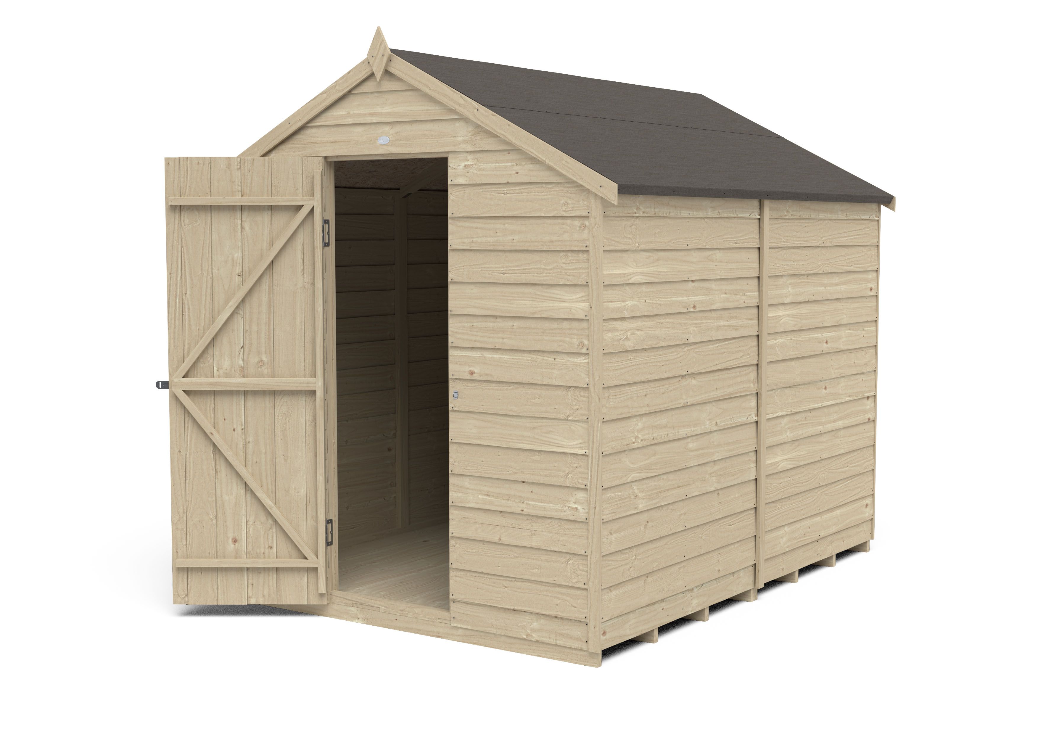 Forest Garden Overlap 8x6 ft Apex Wooden Pressure treated Shed with floor (Base included) - Assembly service included