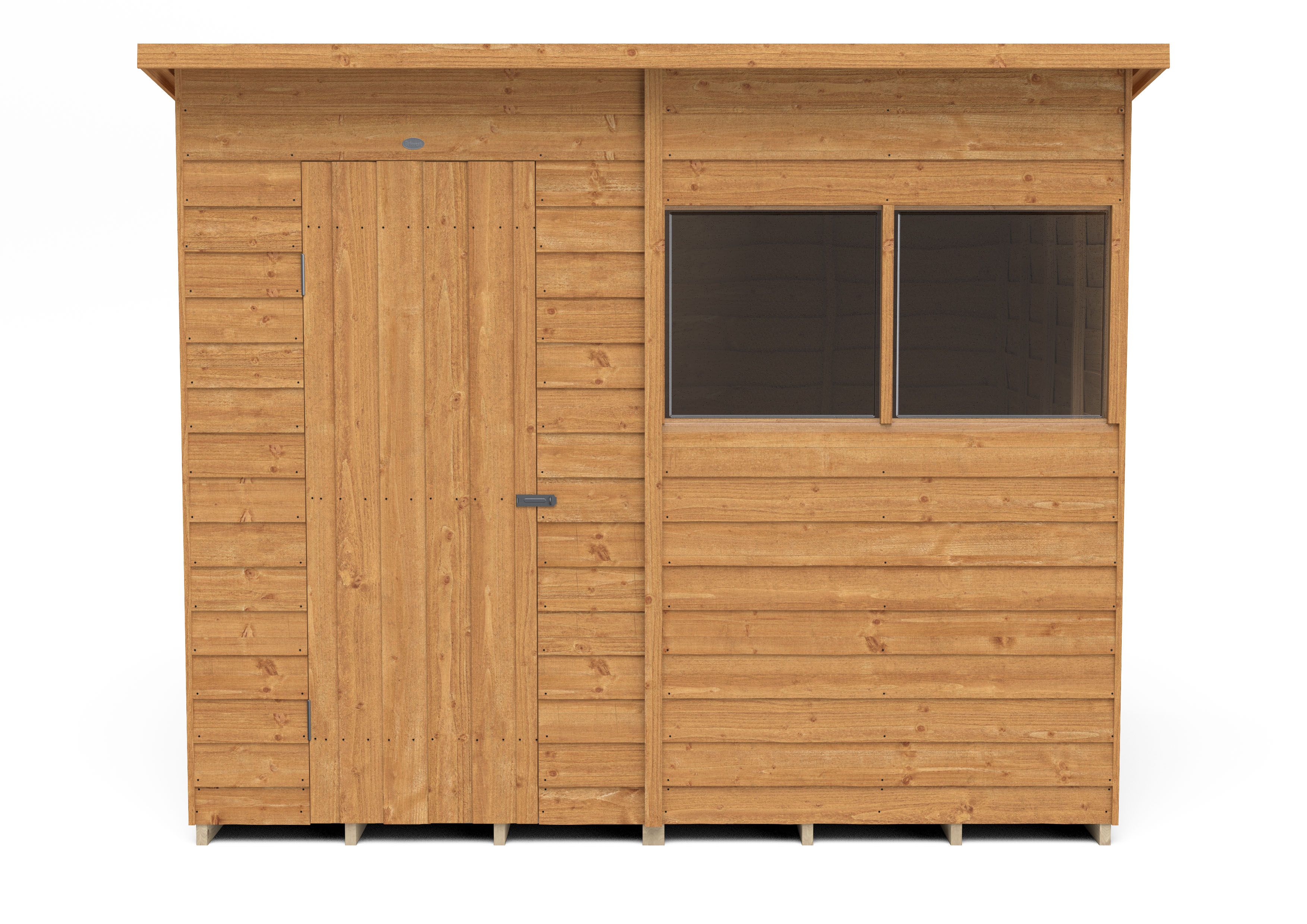 Forest Garden Overlap 8x6 ft Pent Wooden Dip treated Shed with floor & 2 windows - Assembly service included