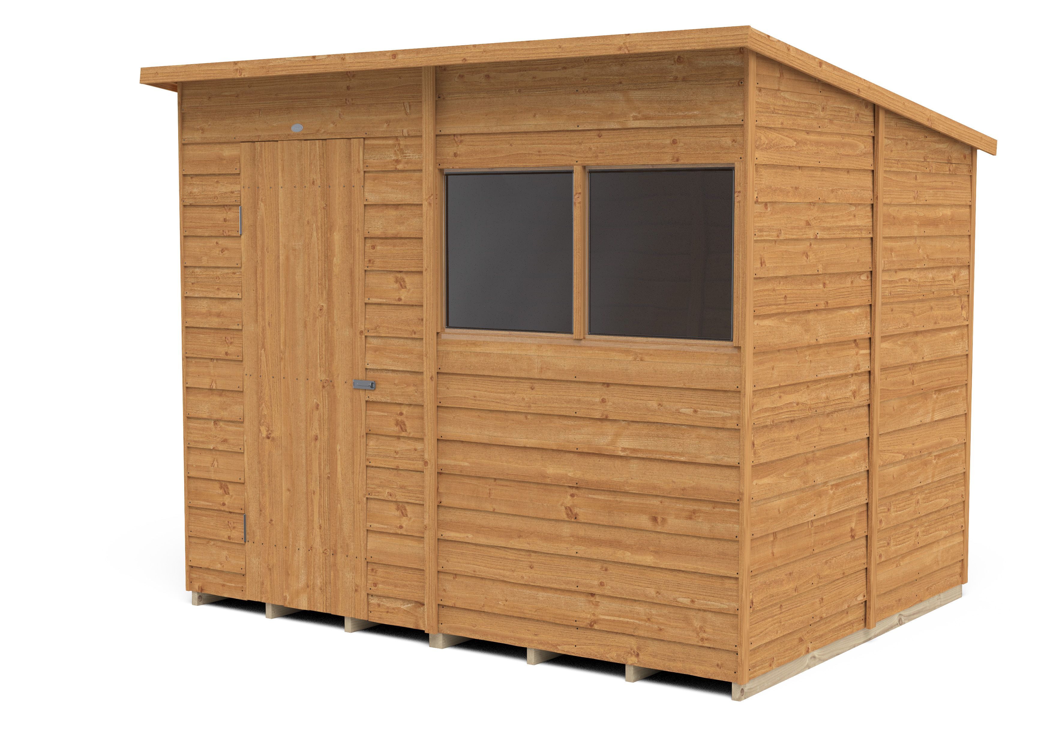 Forest Garden Overlap 8x6 ft Pent Wooden Dip treated Shed with floor & 2 windows (Base included)
