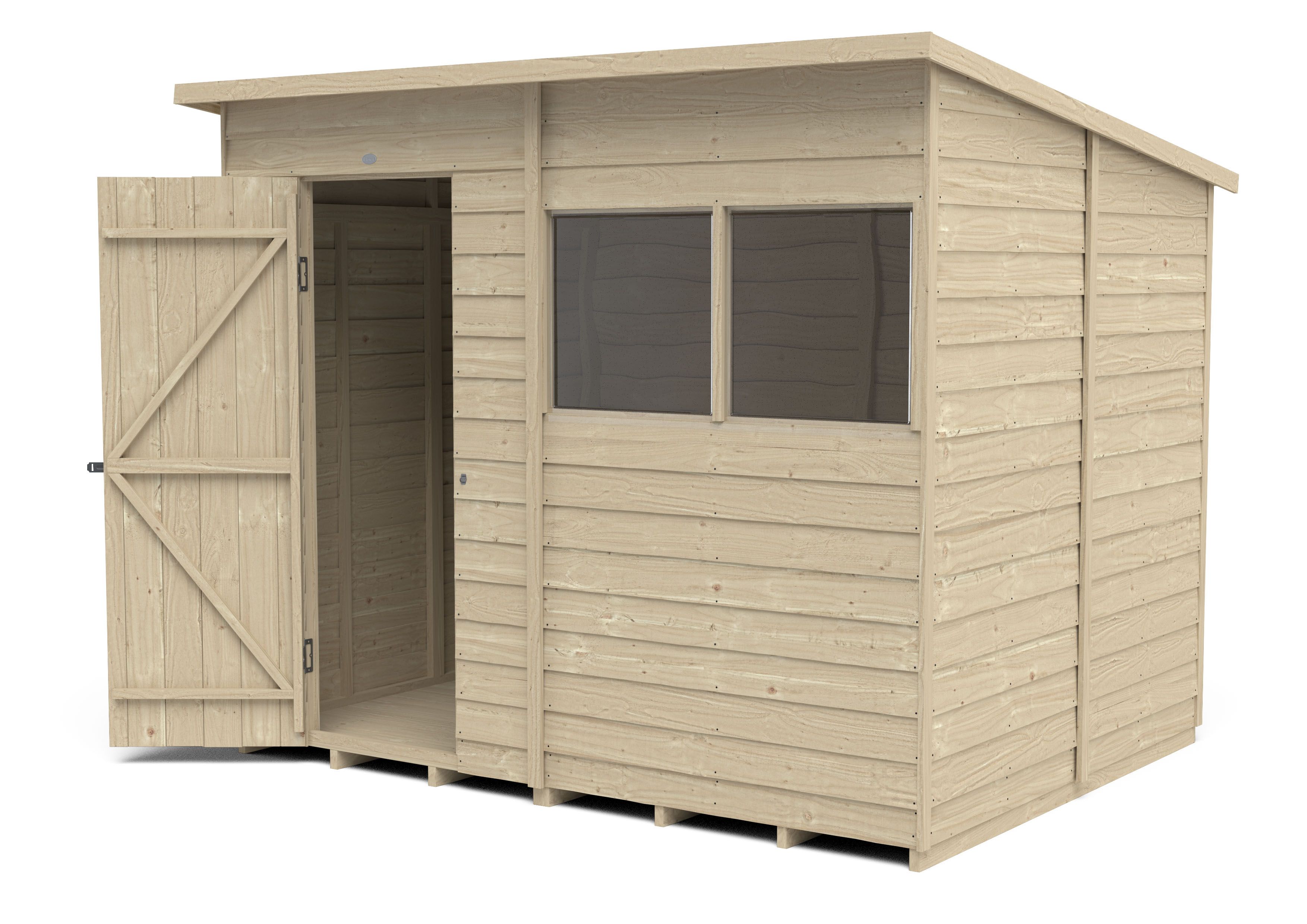 Forest Garden Overlap 8x6 ft Pent Wooden Pressure treated Shed with floor & 2 windows - Assembly service included