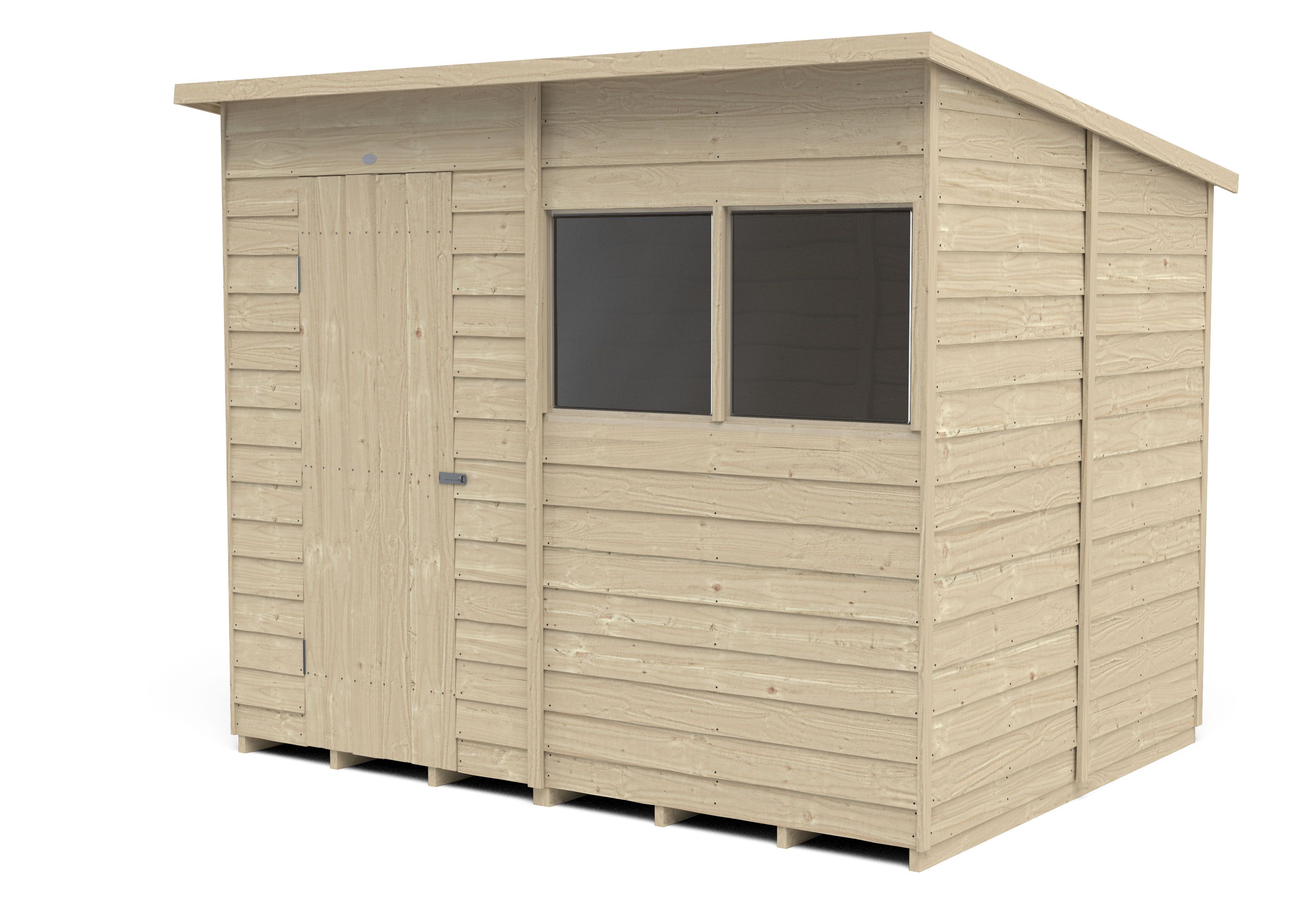 Forest Garden Overlap 8x6 ft Pent Wooden Pressure treated Shed with floor & 2 windows (Base included) - Assembly service included