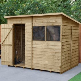 Forest Garden Overlap 8x6 ft Pent Wooden Pressure treated Shed with floor & 2 windows