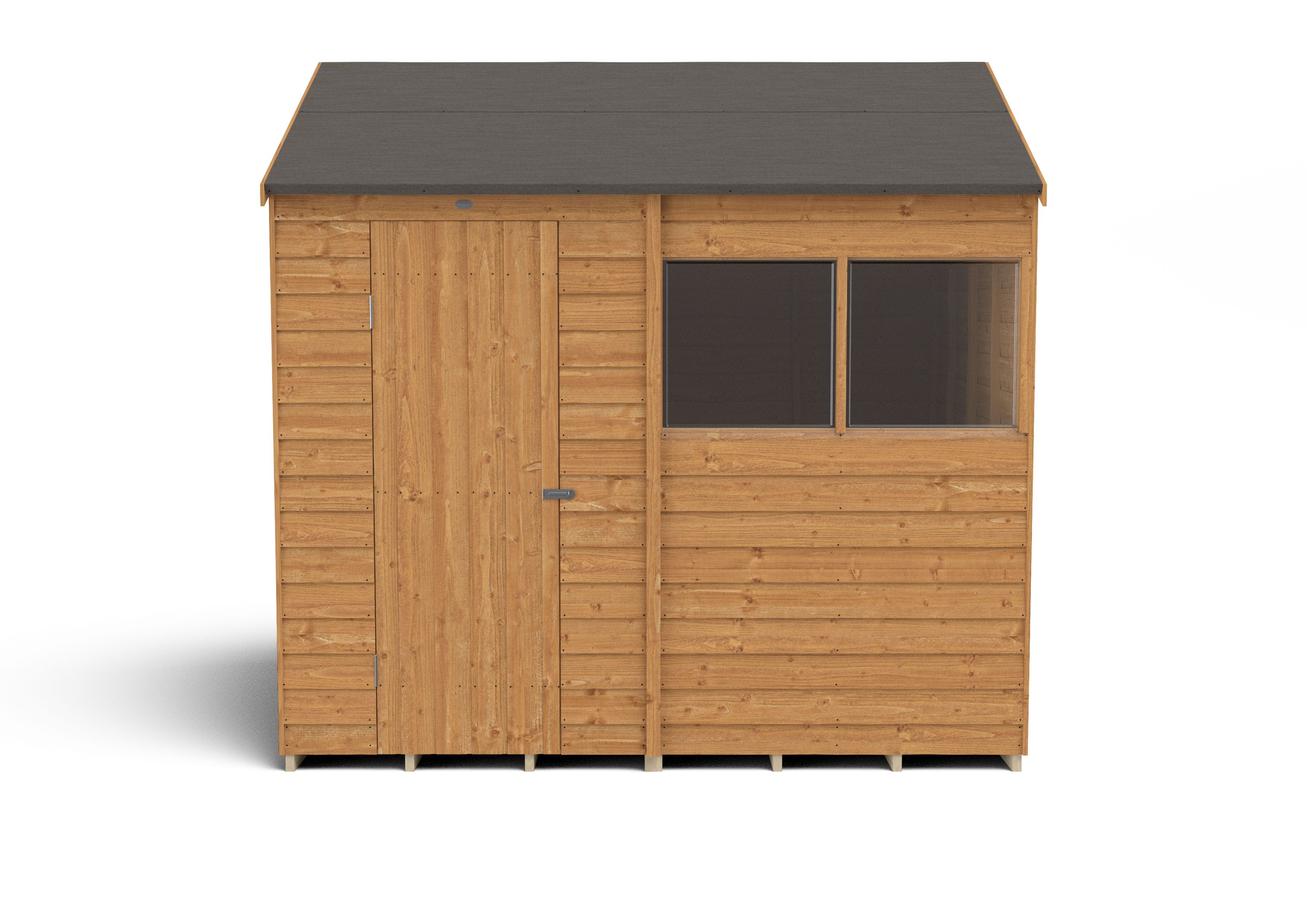 Forest Garden Overlap 8x6 ft Reverse apex Wooden Dip treated Shed with floor & 2 windows (Base included)