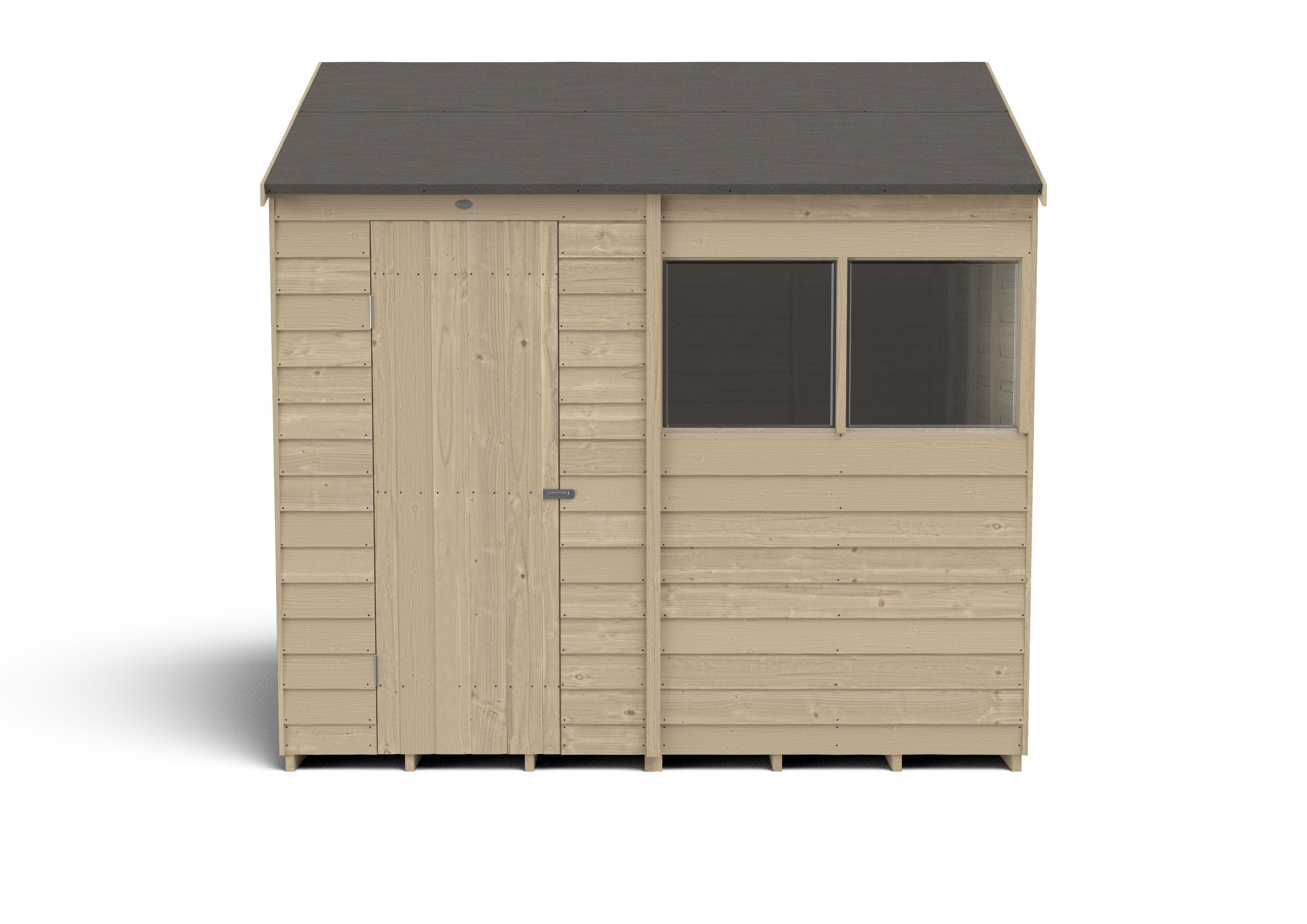 Forest Garden Overlap 8x6 ft Reverse apex Wooden Pressure treated Shed with floor & 2 windows (Base included)