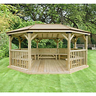 Forest Garden Premium furnished Octagonal Gazebo, (W)5.27m (D)3.78m with Floor included - Assembly not required