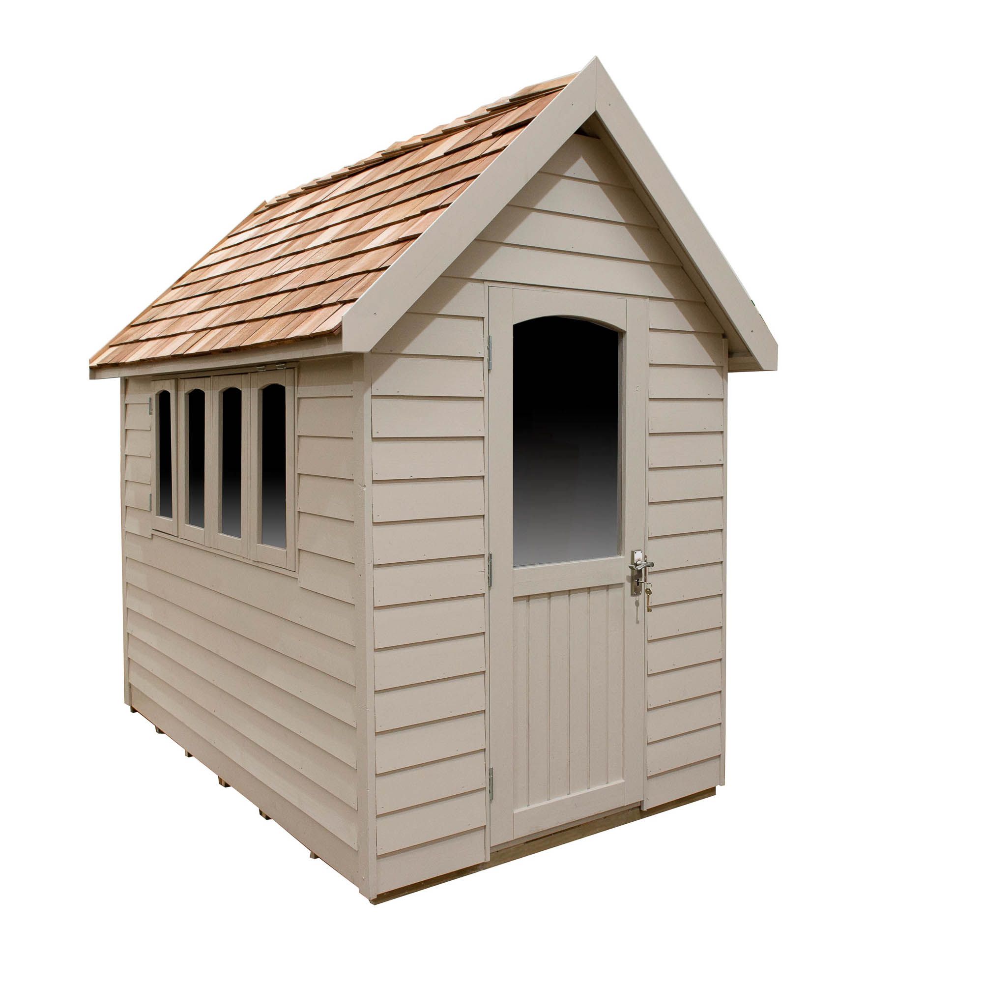 Forest Garden Retreat 8x5 ft Apex Cream Wooden Shed with floor & 2 windows - Assembly service included