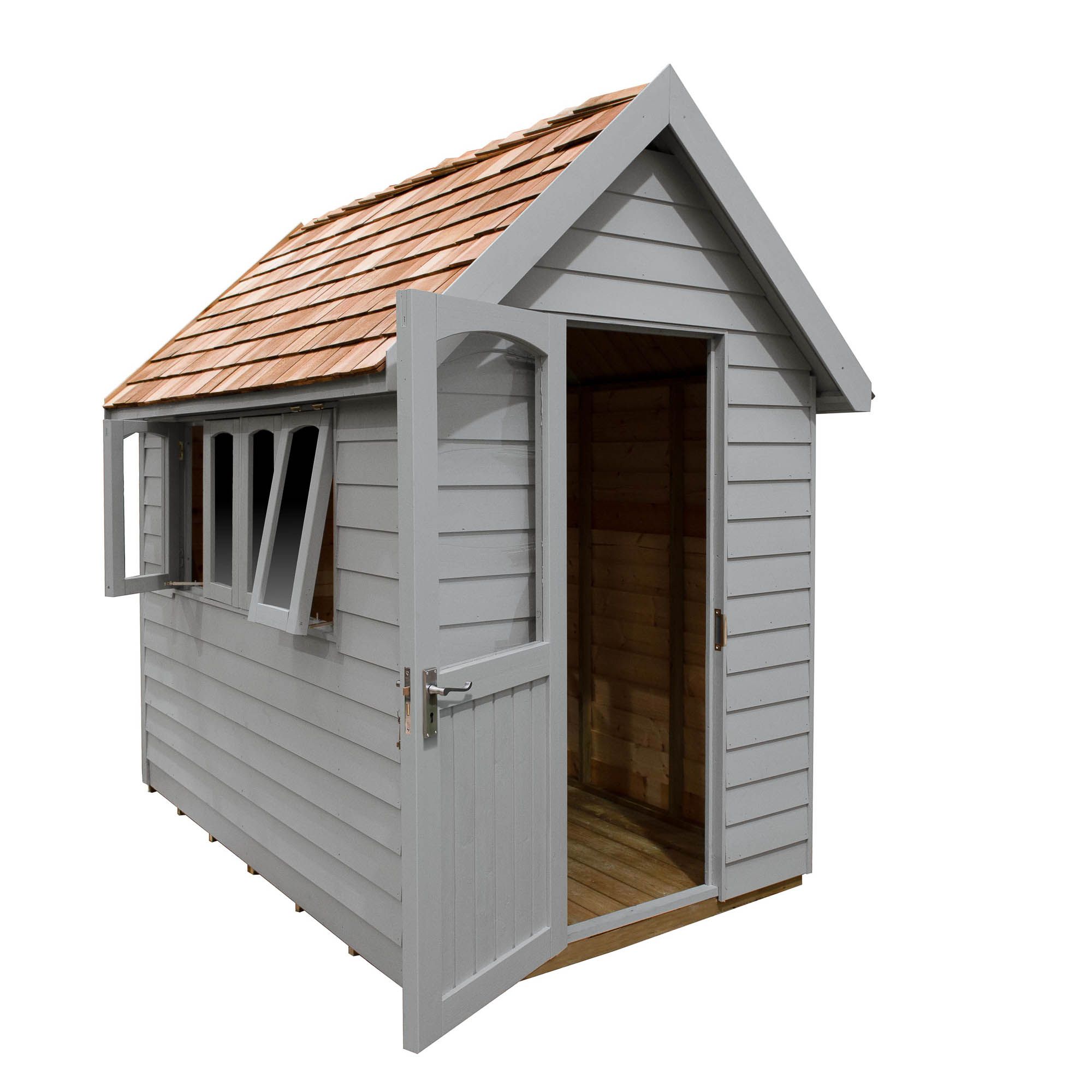 Forest Garden Retreat 8x5 ft Apex Grey Wooden Shed with floor & 2 windows - Assembly service included