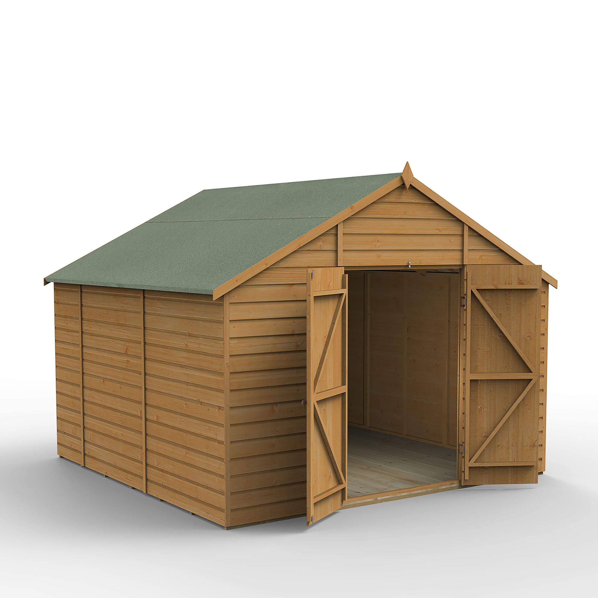 Forest Garden Shiplap 10x10 ft Apex Wooden 2 door Shed with floor - Assembly service included