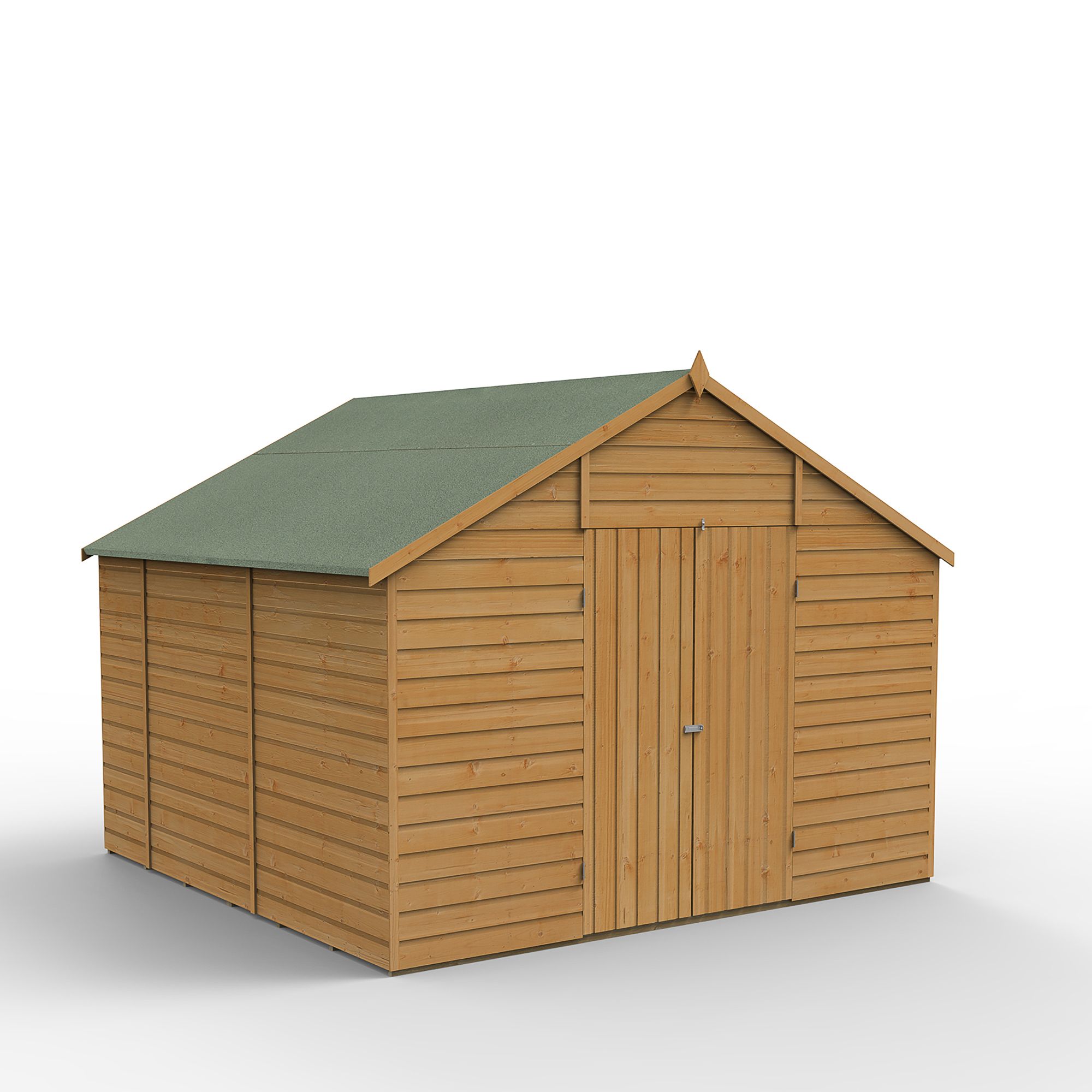 Forest Garden Shiplap 10x10 ft Apex Wooden 2 door Shed with floor (Base included)