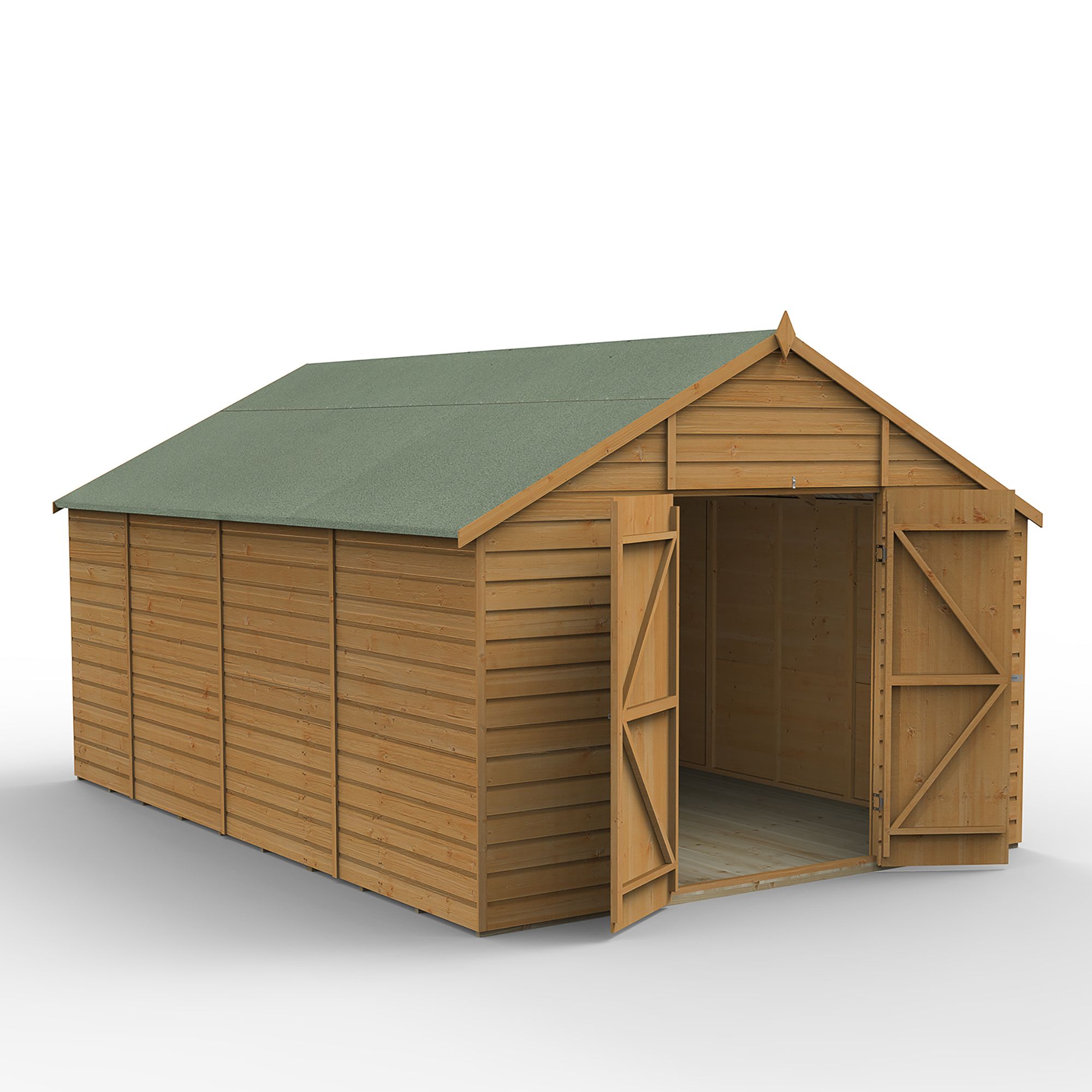 Forest Garden Shiplap 10x15 ft Apex Wooden 2 door Shed with floor (Base included) - Assembly service included
