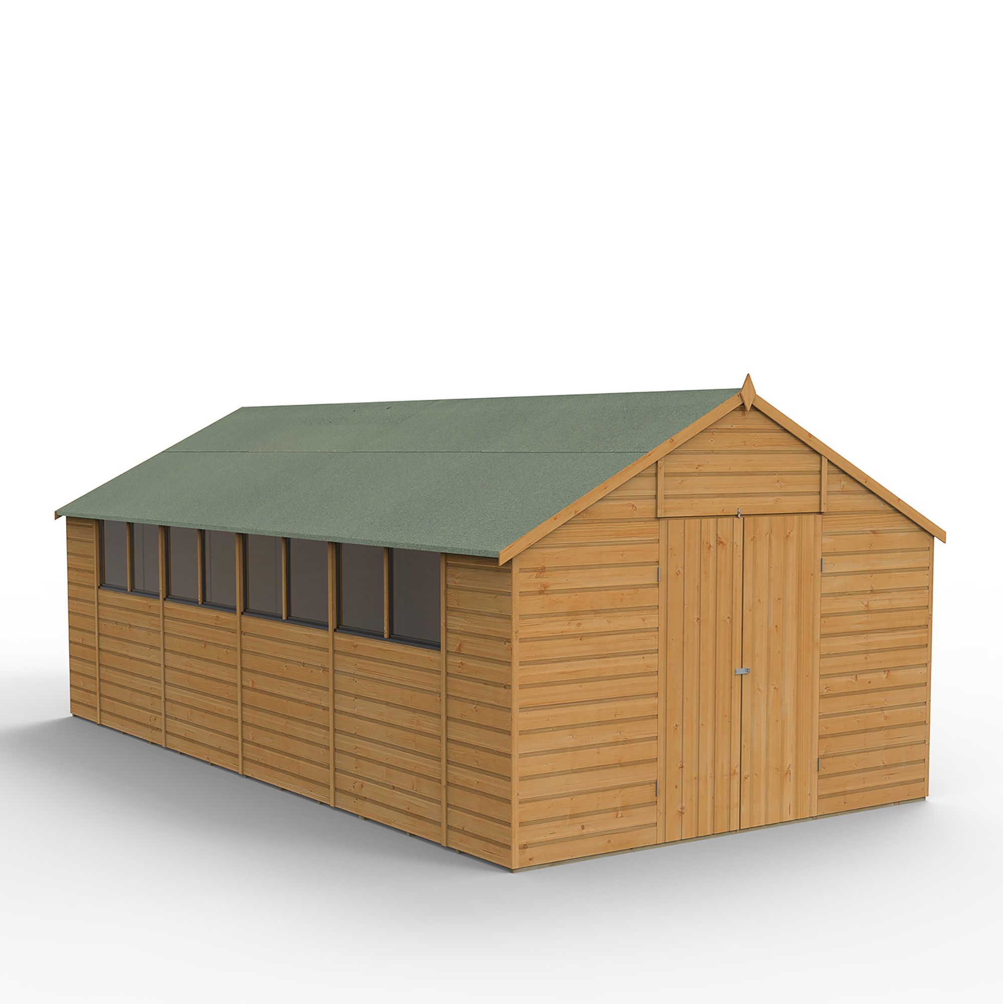Forest Garden Shiplap 20x10 ft Apex Wooden 2 door Shed with floor & 8 windows - Assembly service included