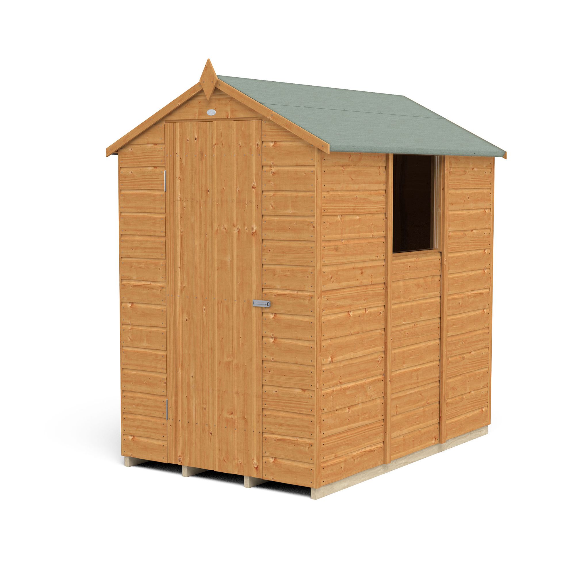 Forest Garden Shiplap 6x4 ft Apex Wooden Dip treated Shed with floor & 1 window (Base included)