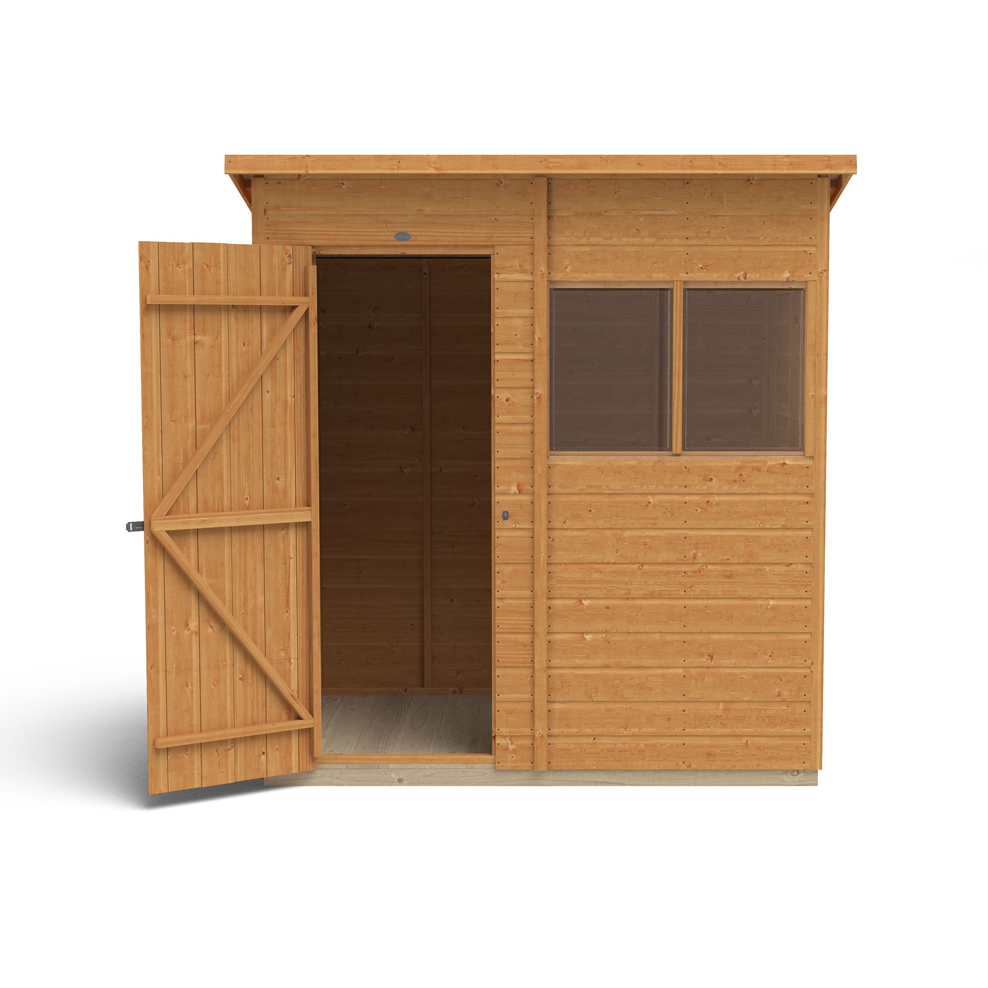 Forest Garden Shiplap 6x4 ft Pent Wooden Shed with floor & 2 windows (Base included)