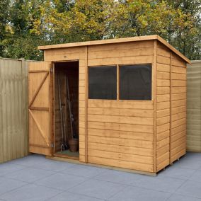 Forest Garden Shiplap 7x5 ft Pent Wooden Shed with floor & 2 windows (Base included) - Assembly service included