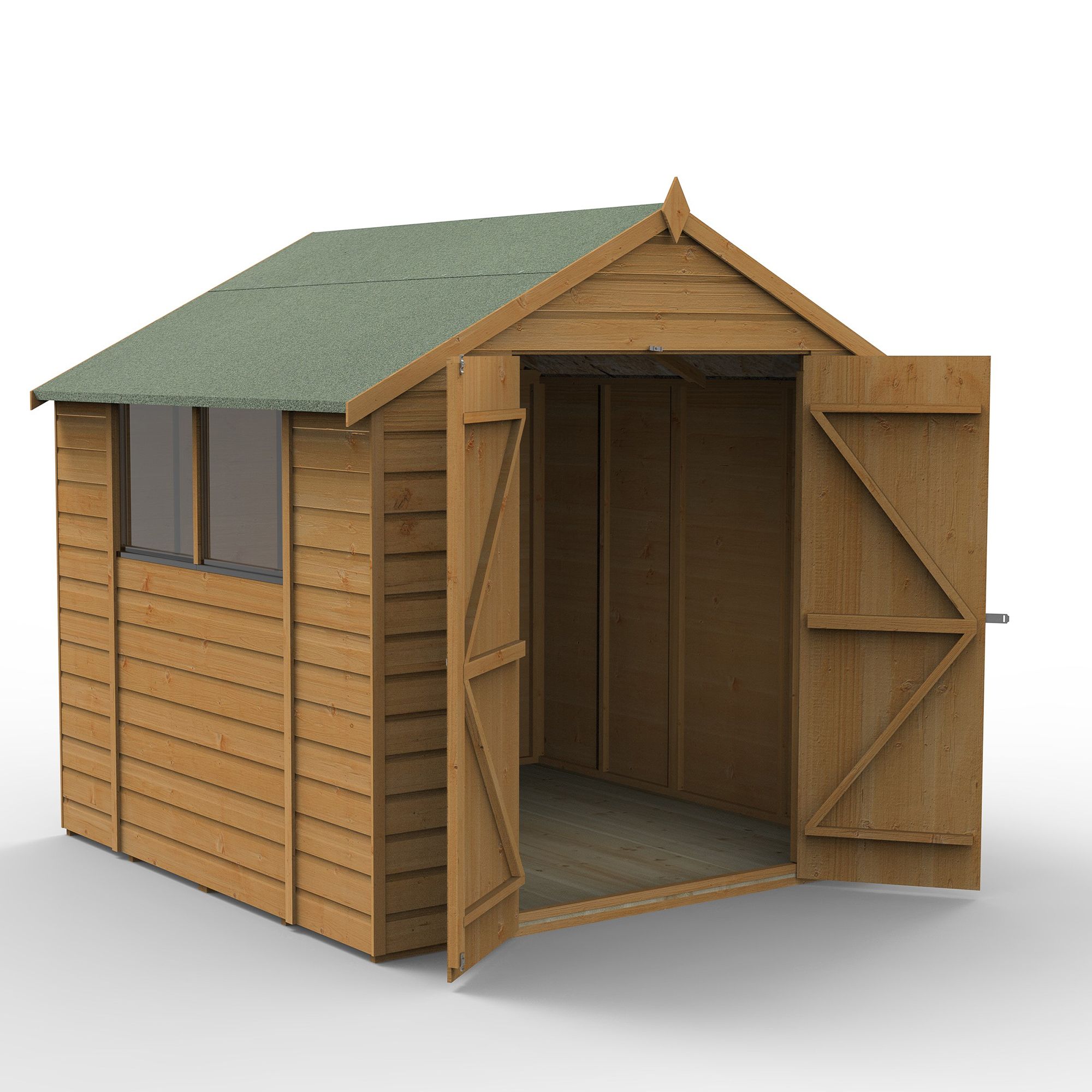 Forest Garden Shiplap 7x7 ft Apex Wooden 2 door Shed with floor & 2 windows - Assembly service included