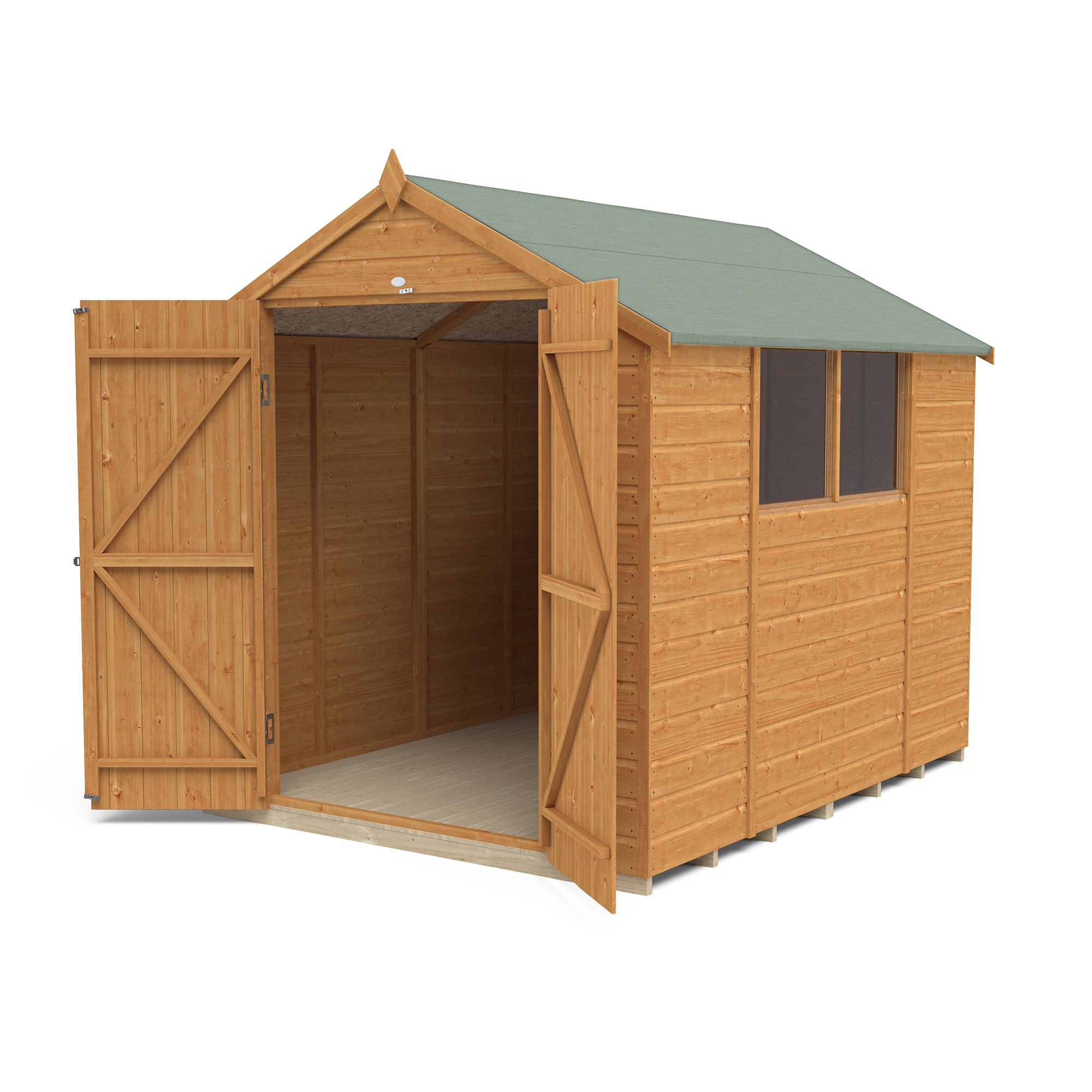 Forest Garden Shiplap 8x6 ft Apex Wooden 2 door Shed with floor & 2 windows - Assembly service included