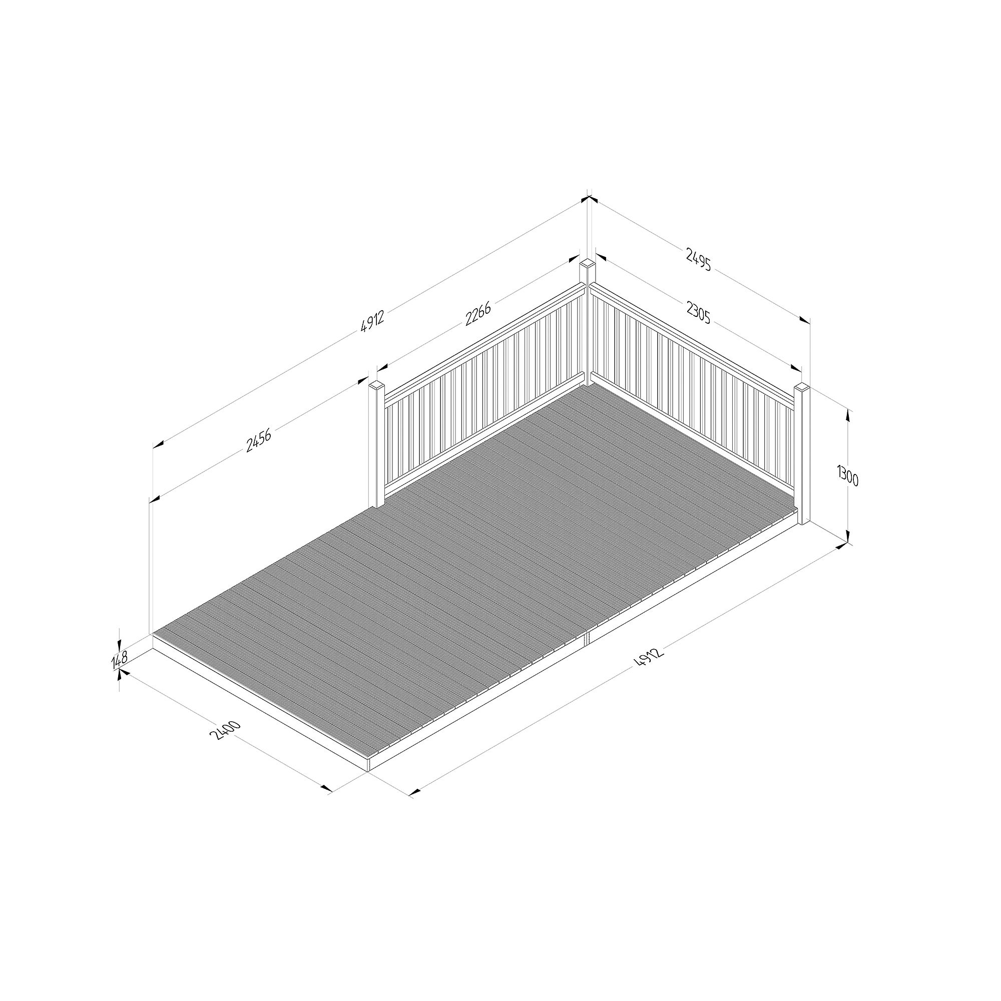 Forest Garden Softwood Decking kit,, x3 Post x2 Balustrade (L) 1.31m x (W) 4.91m