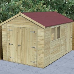 Forest Garden Timberdale 12x8 ft Apex Wooden 3 door Shed with floor (Base included)